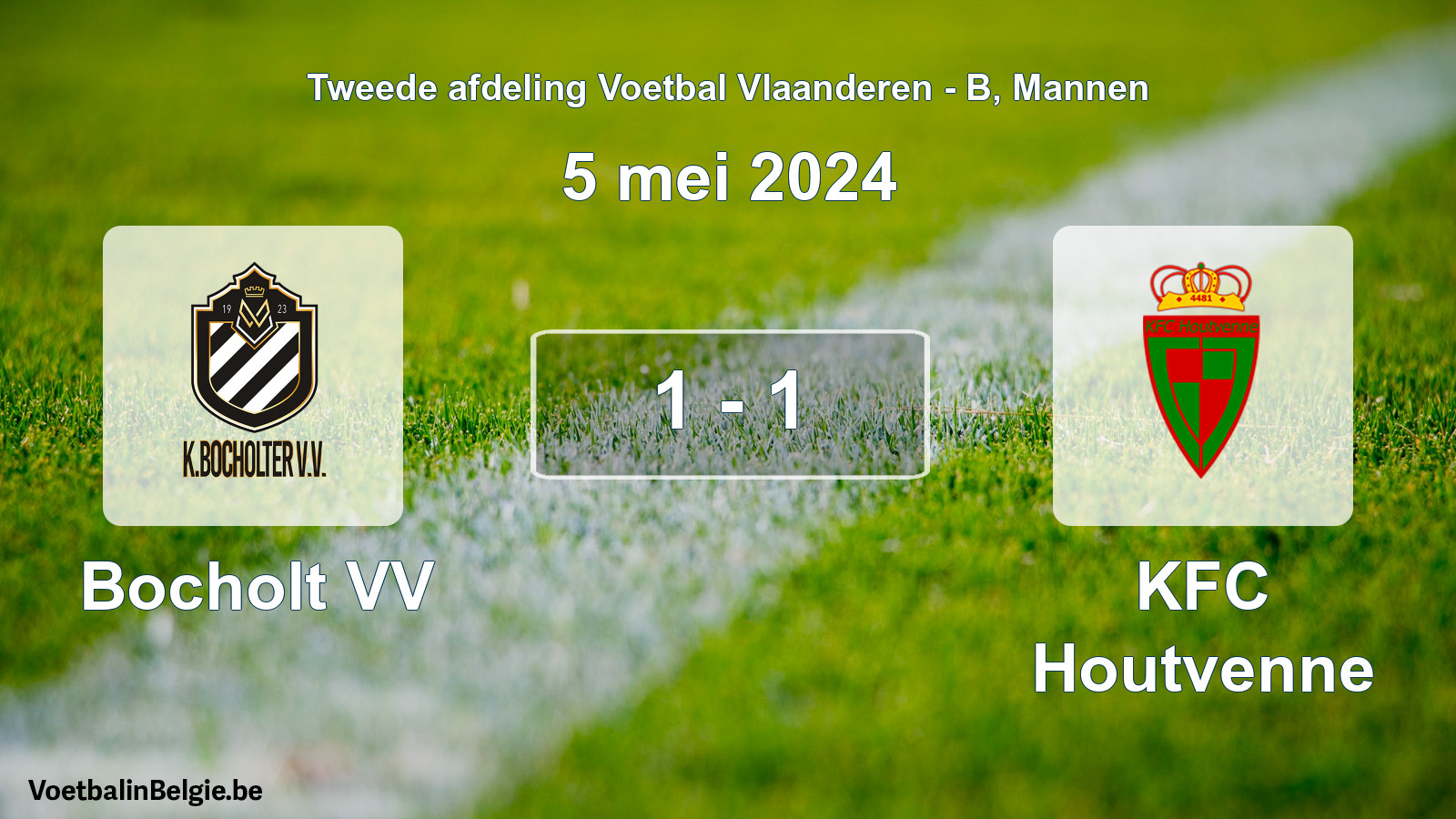 Gespeelde wedstrijd mannenvoetbal: Bocholt VV - KFC Houtvenne 1 - 1 (5 mei 2024)