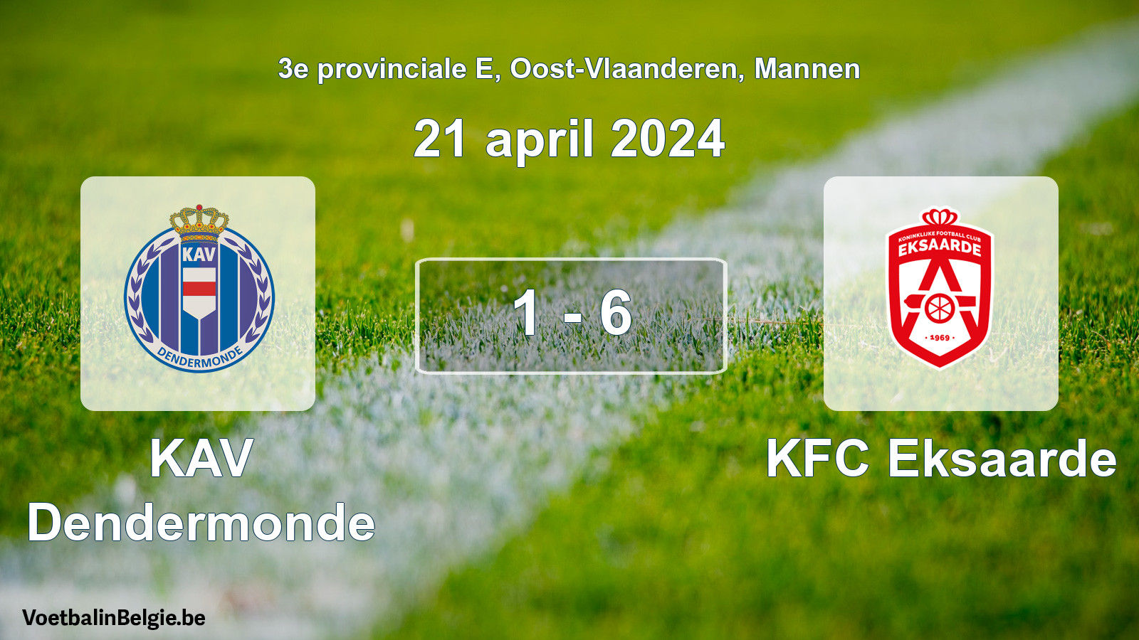 Gespeelde wedstrijd mannenvoetbal: KAV Dendermonde - KFC Eksaarde 1 - 6 (21 april 2024)