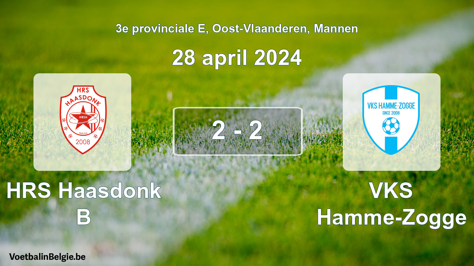 Gespeelde wedstrijd mannenvoetbal: HRS Haasdonk B - VKS Hamme-Zogge 2 - 2 (28 april 2024)