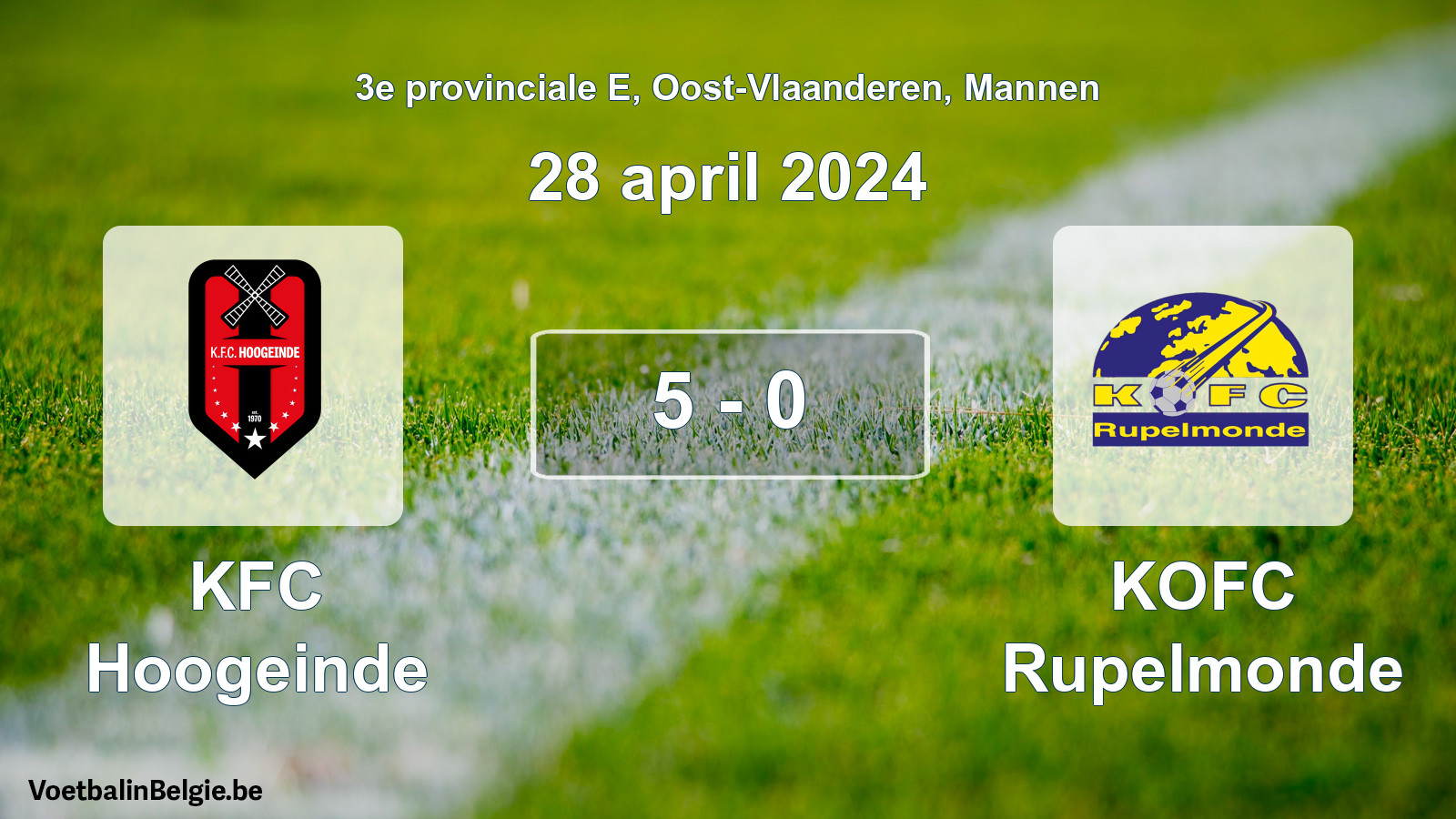 Gespeelde wedstrijd mannenvoetbal: KFC Hoogeinde - KOFC Rupelmonde 5 - 0 (28 april 2024)