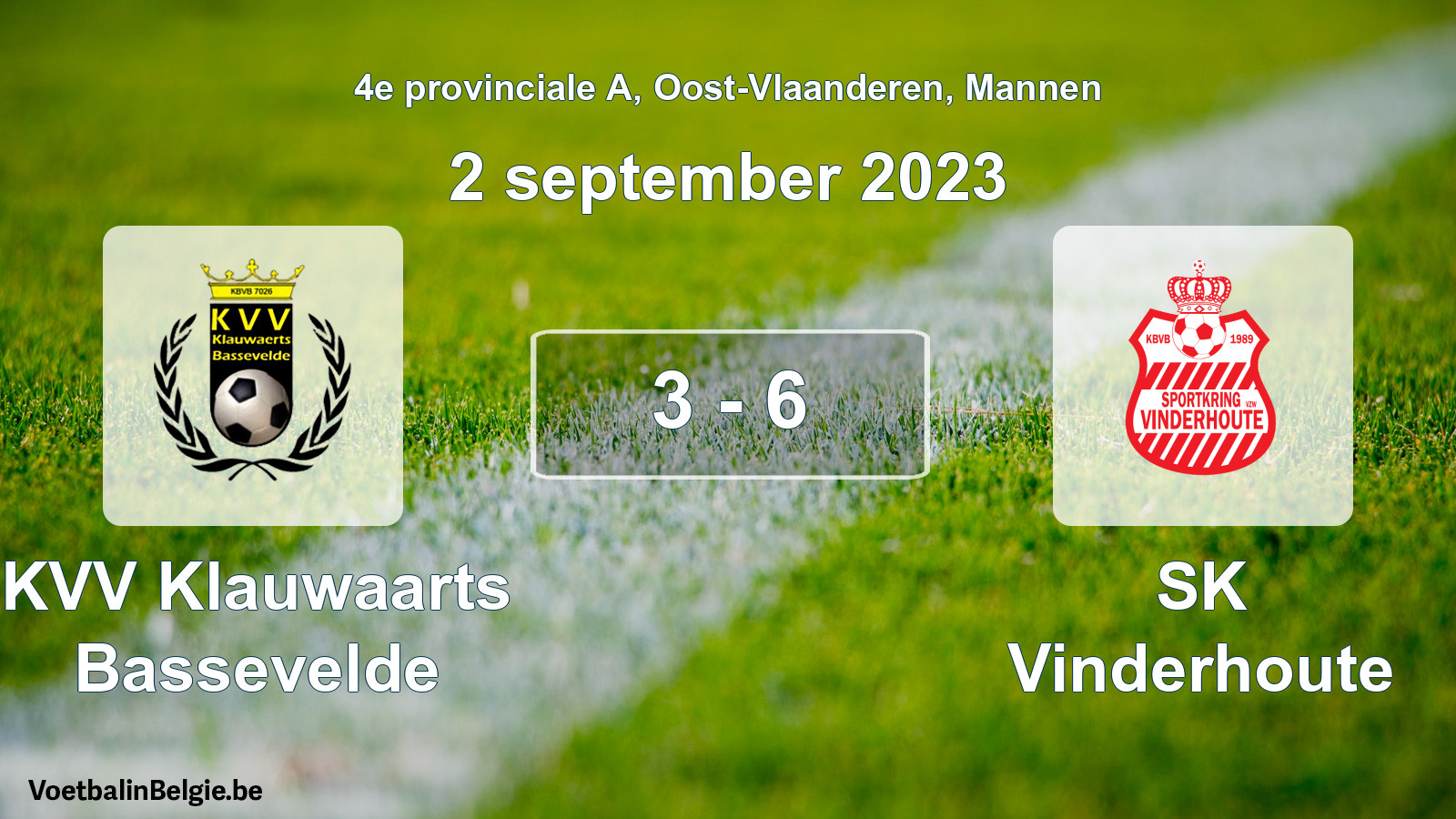 Gespeelde wedstrijd mannenvoetbal: KVV Klauwaarts Bassevelde - SK Vinderhoute 3 - 6 (2 september 2023)
