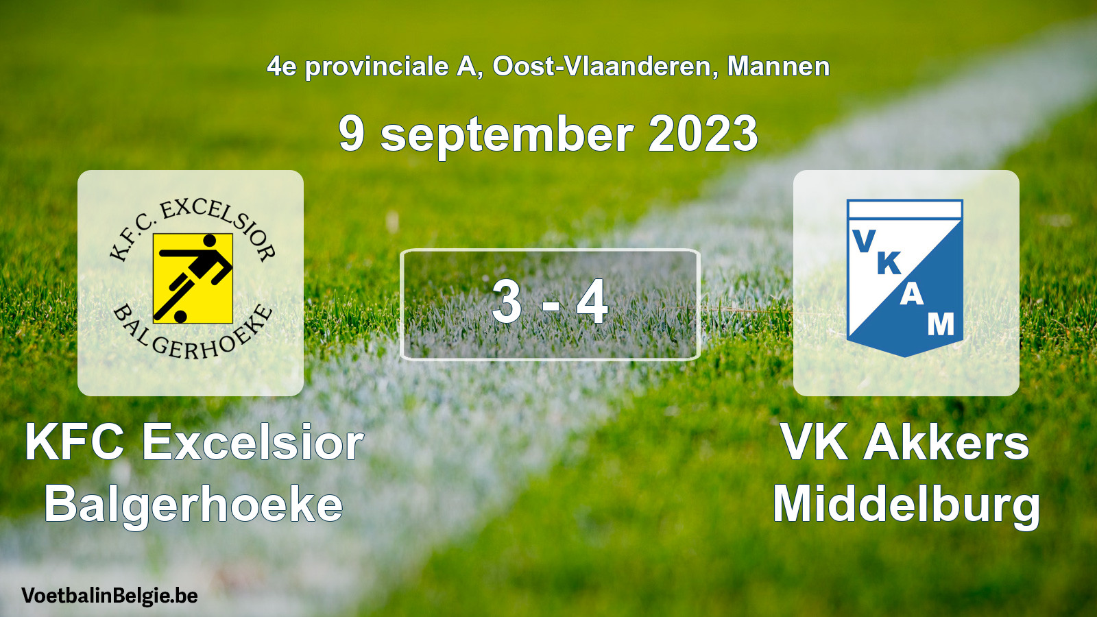 Gespeelde wedstrijd mannenvoetbal: KFC Excelsior Balgerhoeke - VK Akkers Middelburg 3 - 4 (9 september 2023)