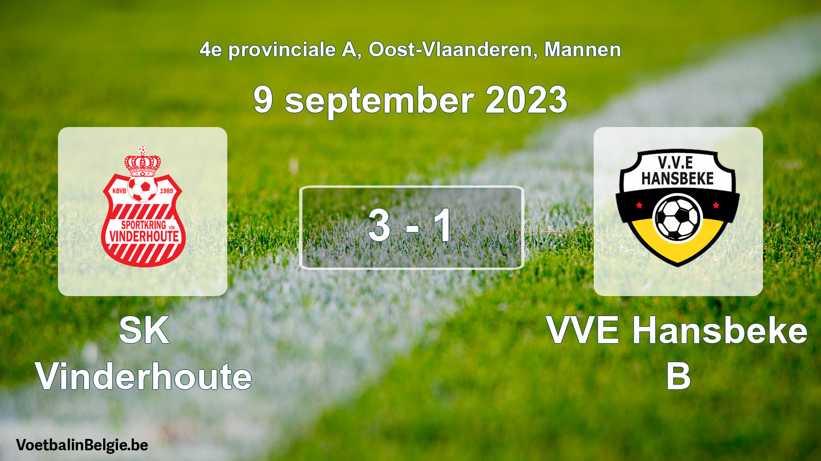 Gespeelde wedstrijd mannenvoetbal: SK Vinderhoute - VVE Hansbeke B 3 - 1 (9 september 2023)