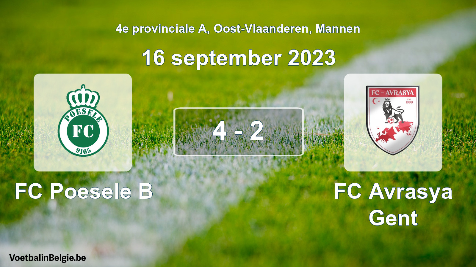 Played match men football: FC Poesele B - FC Avrasya Gent 4 - 2 (16 September 2023)