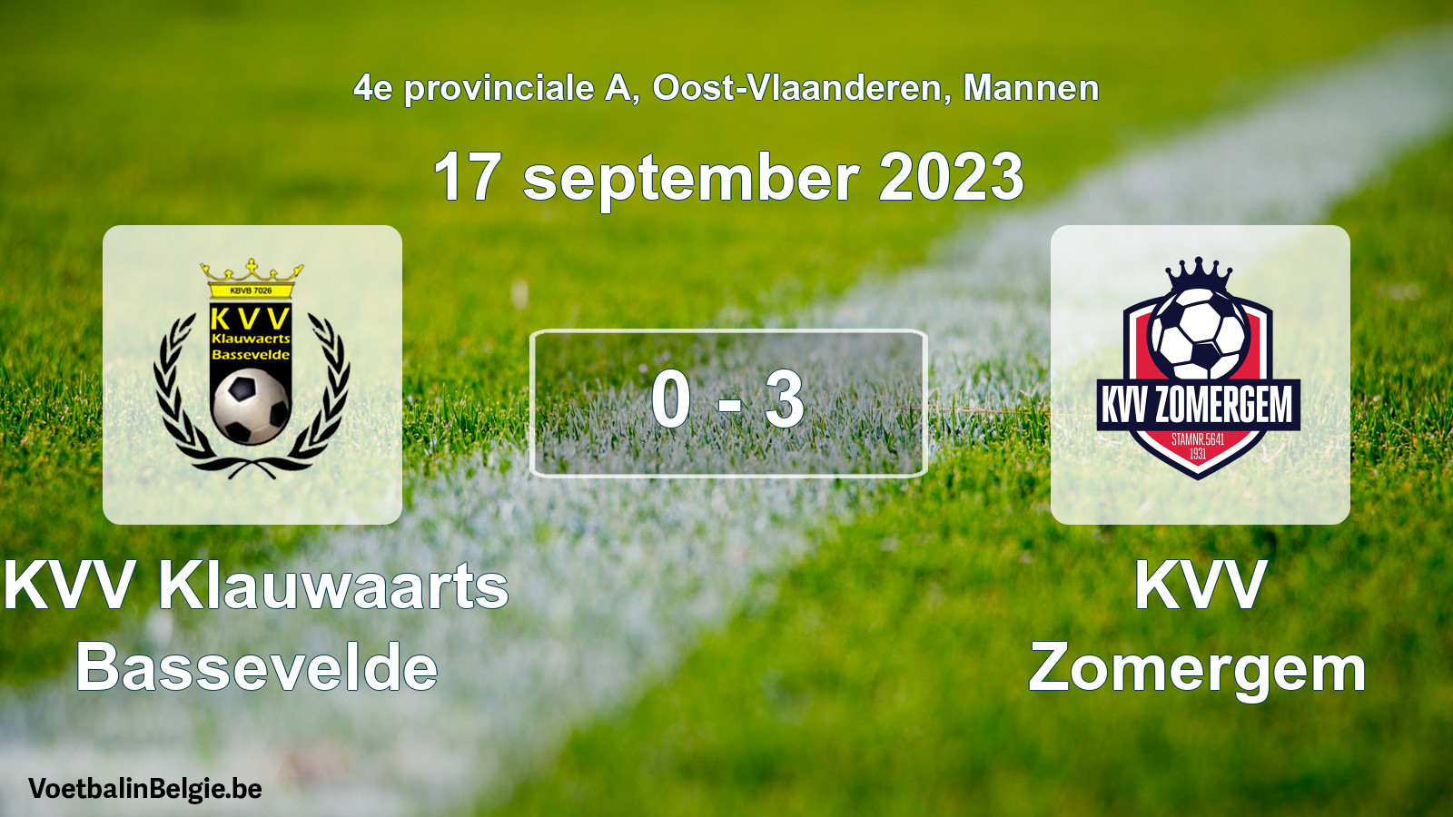 Gespeelde wedstrijd mannenvoetbal: KVV Klauwaarts Bassevelde - KVV Zomergem 0 - 3 (17 september 2023)