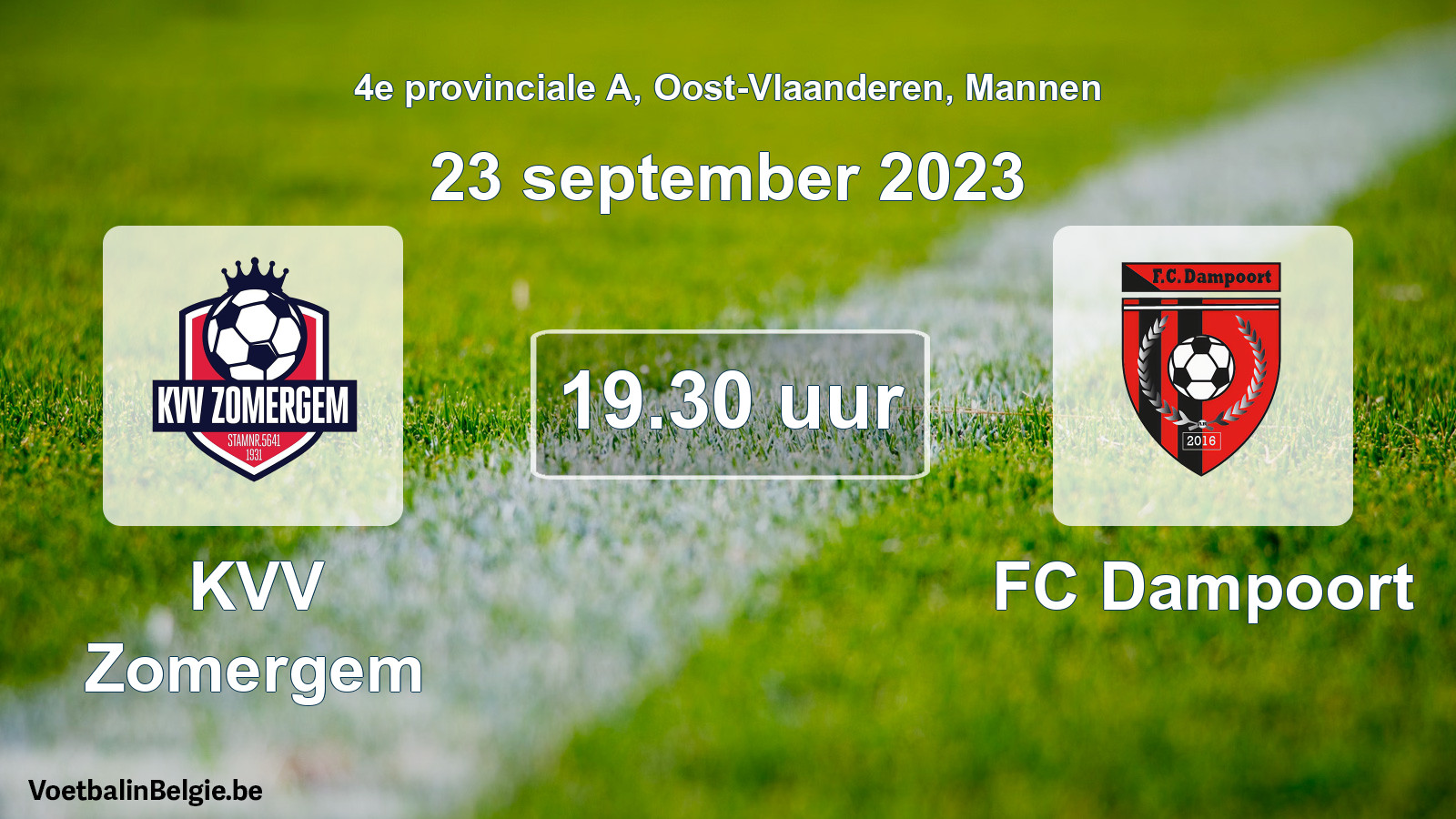 Match prévu football hommes: KVV Zomergem - FC Dampoort (23 septembre 2023)