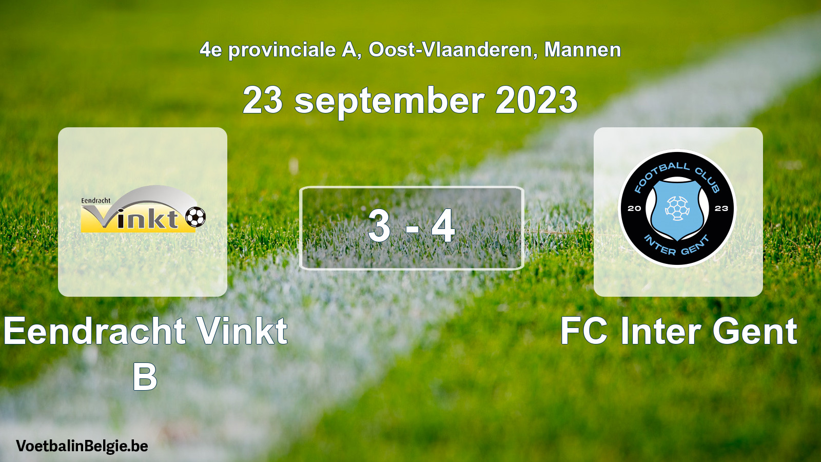 Gespeelde wedstrijd mannenvoetbal: Eendracht Vinkt B - FC Inter Gent 3 - 4 (23 september 2023)