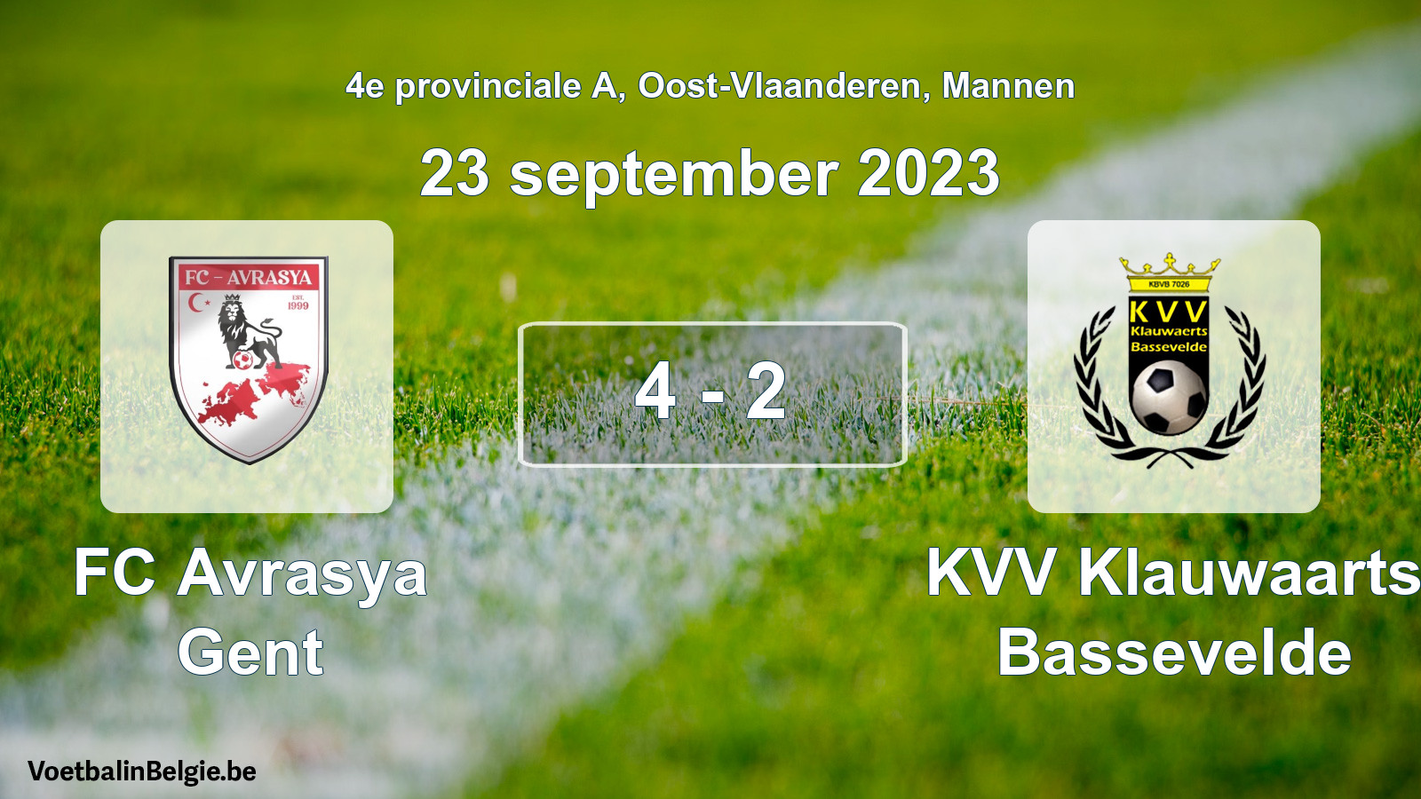 Gespeelde wedstrijd mannenvoetbal: FC Avrasya Gent - KVV Klauwaarts Bassevelde 4 - 2 (23 september 2023)