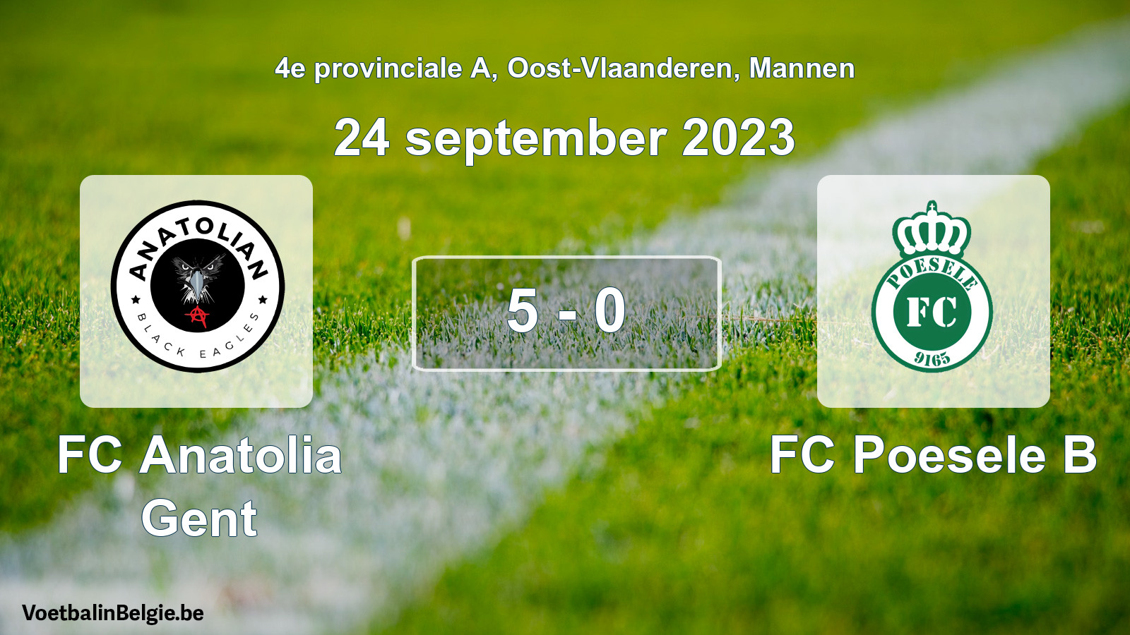 Gespeelde wedstrijd mannenvoetbal: FC Anatolia Gent - FC Poesele B 5 - 0 (24 september 2023)
