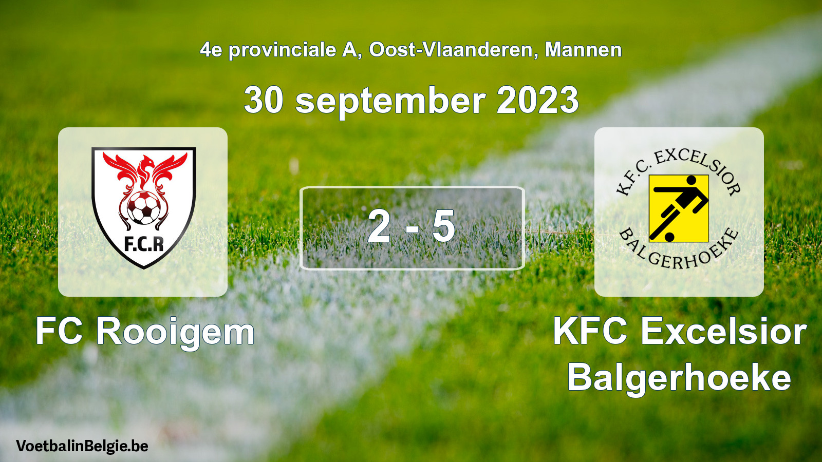 Gespeelde wedstrijd mannenvoetbal: FC Rooigem - KFC Excelsior Balgerhoeke 2 - 5 (30 september 2023)