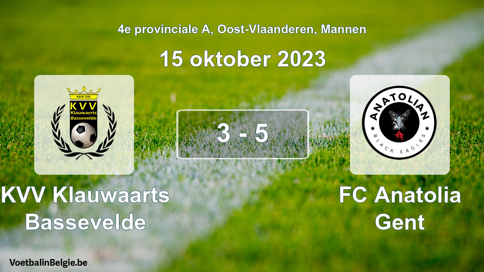 Gespeelde wedstrijd mannenvoetbal: KVV Klauwaarts Bassevelde - FC Anatolia Gent 3 - 5 (15 oktober 2023)