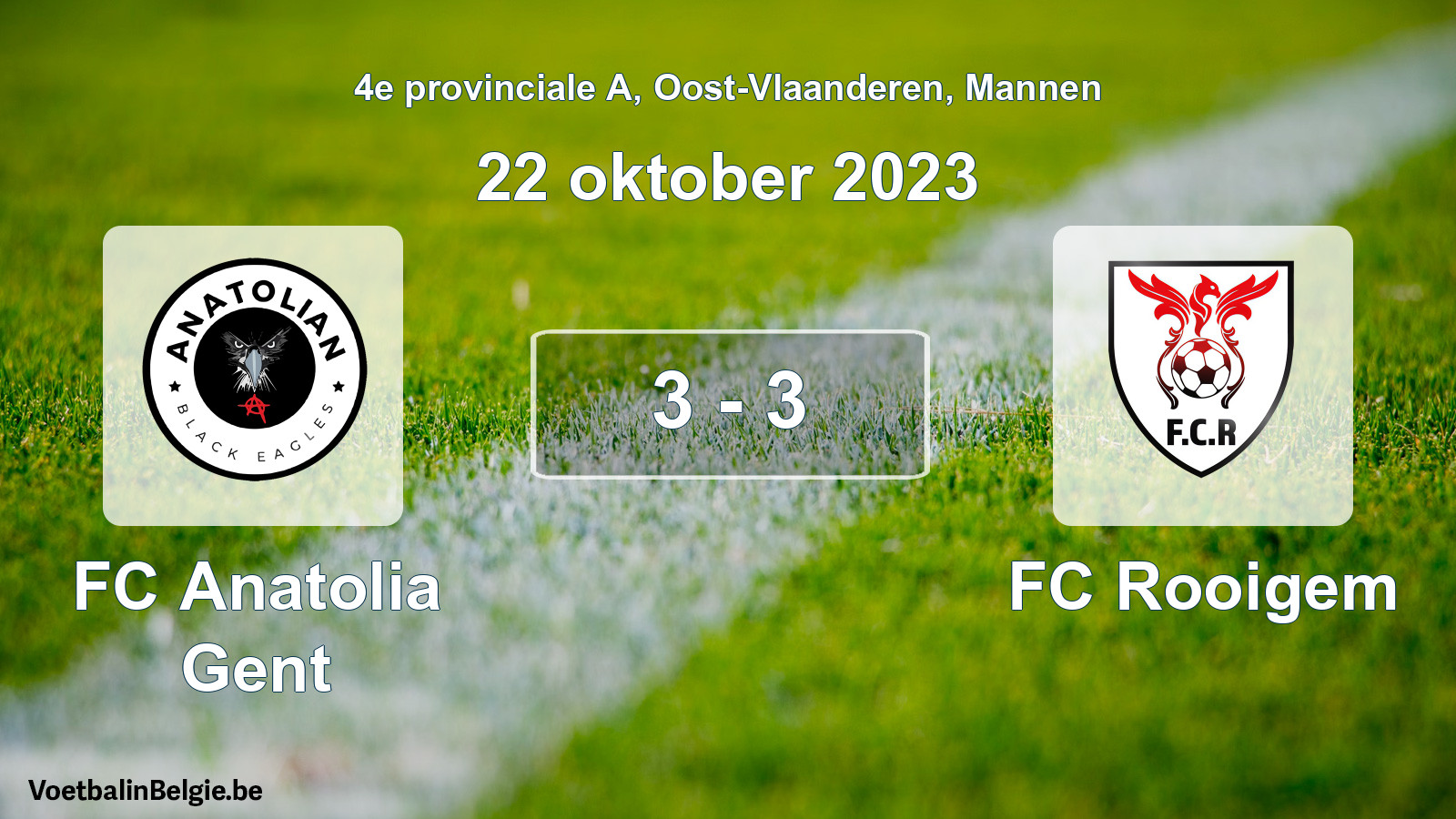 Gespeelde wedstrijd mannenvoetbal: FC Anatolia Gent - FC Rooigem 3 - 3 (22 oktober 2023)