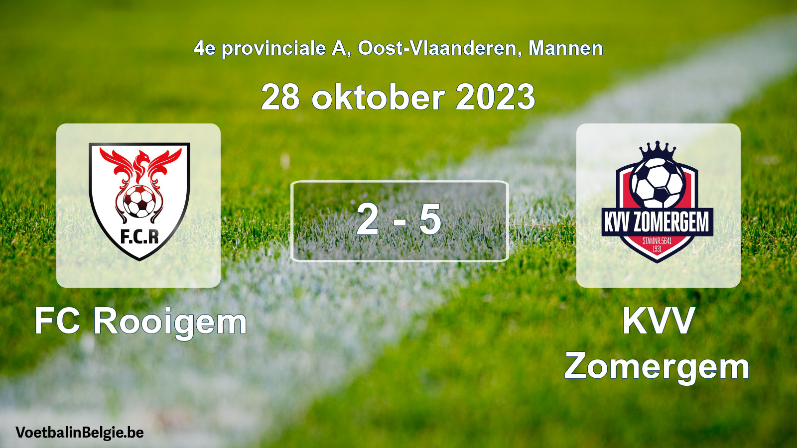 Gespeelde wedstrijd mannenvoetbal: FC Rooigem - KVV Zomergem 2 - 5 (28 oktober 2023)
