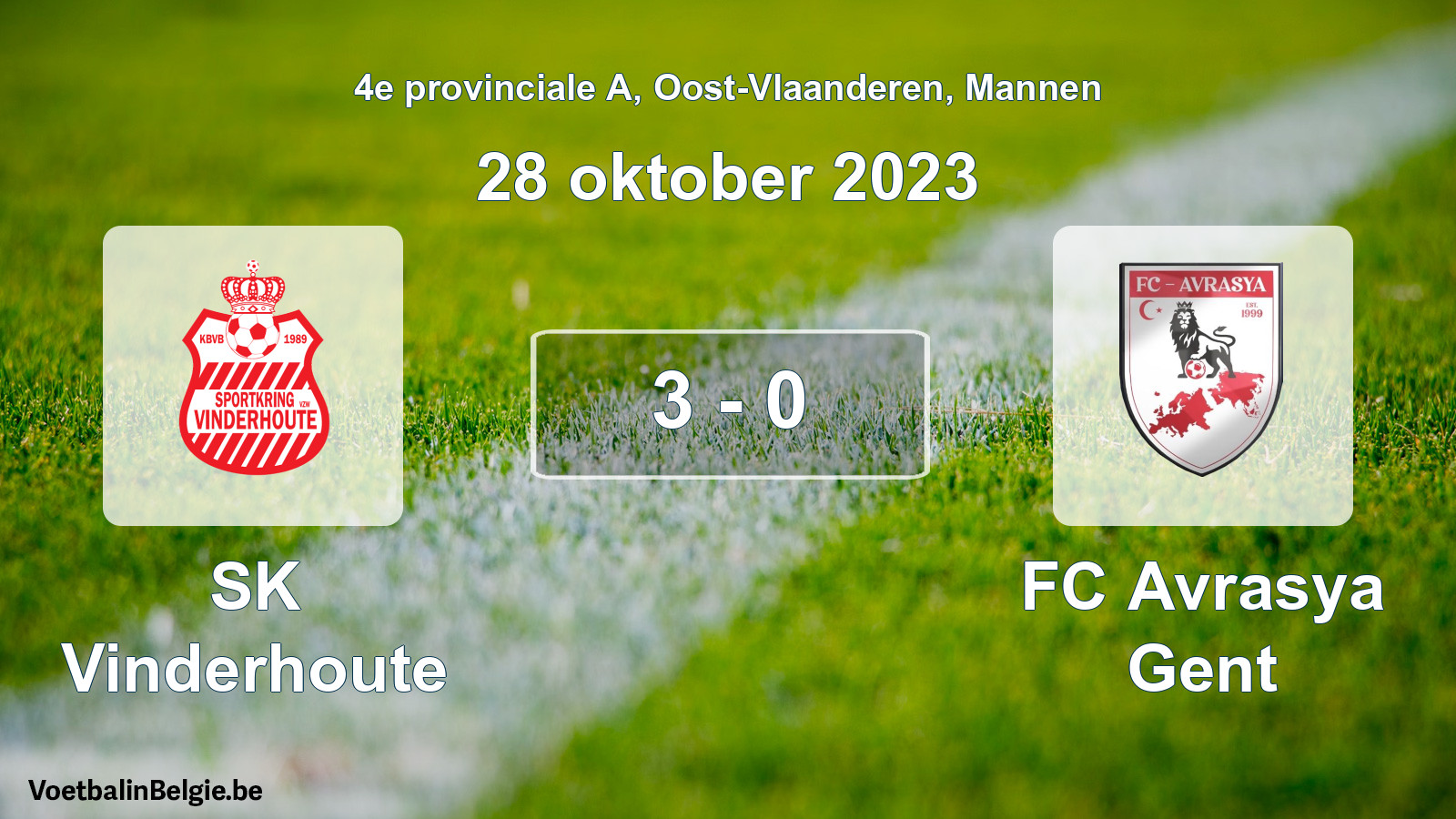 Gespeelde wedstrijd mannenvoetbal: SK Vinderhoute - FC Avrasya Gent 3 - 0 (28 oktober 2023)