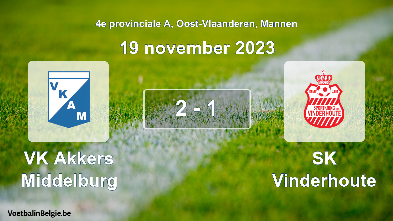 Gespeelde wedstrijd mannenvoetbal: VK Akkers Middelburg - SK Vinderhoute 2 - 1 (19 november 2023)