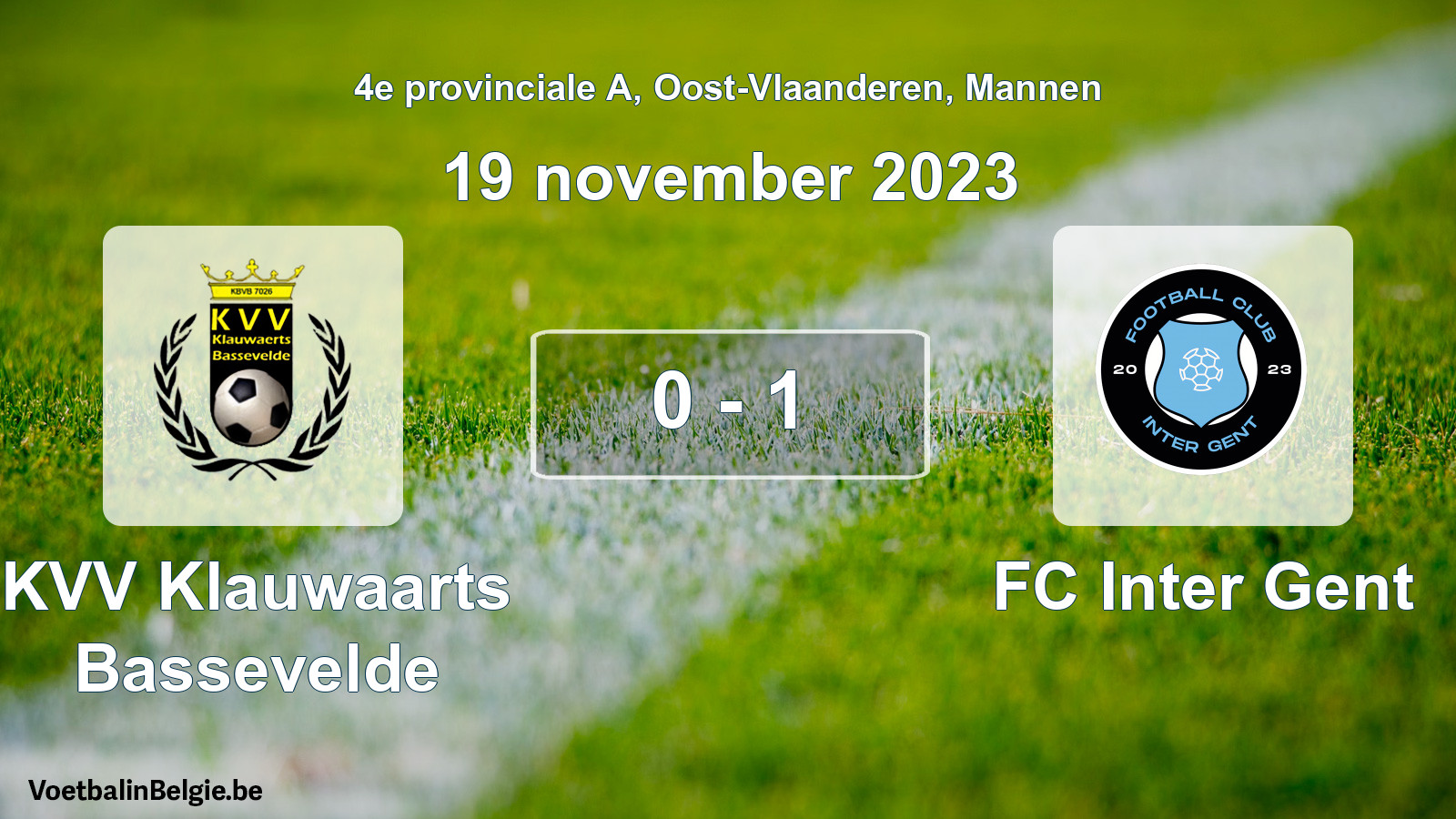 Gespeelde wedstrijd mannenvoetbal: KVV Klauwaarts Bassevelde - FC Inter Gent 0 - 1 (19 november 2023)