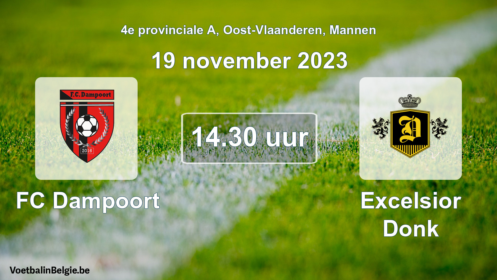 Geplande wedstrijd mannenvoetbal: FC Dampoort - Excelsior Donk (19 november 2023)