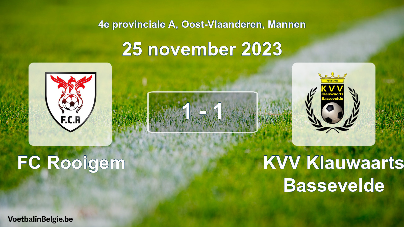 Gespeelde wedstrijd mannenvoetbal: FC Rooigem - KVV Klauwaarts Bassevelde 1 - 1 (25 november 2023)