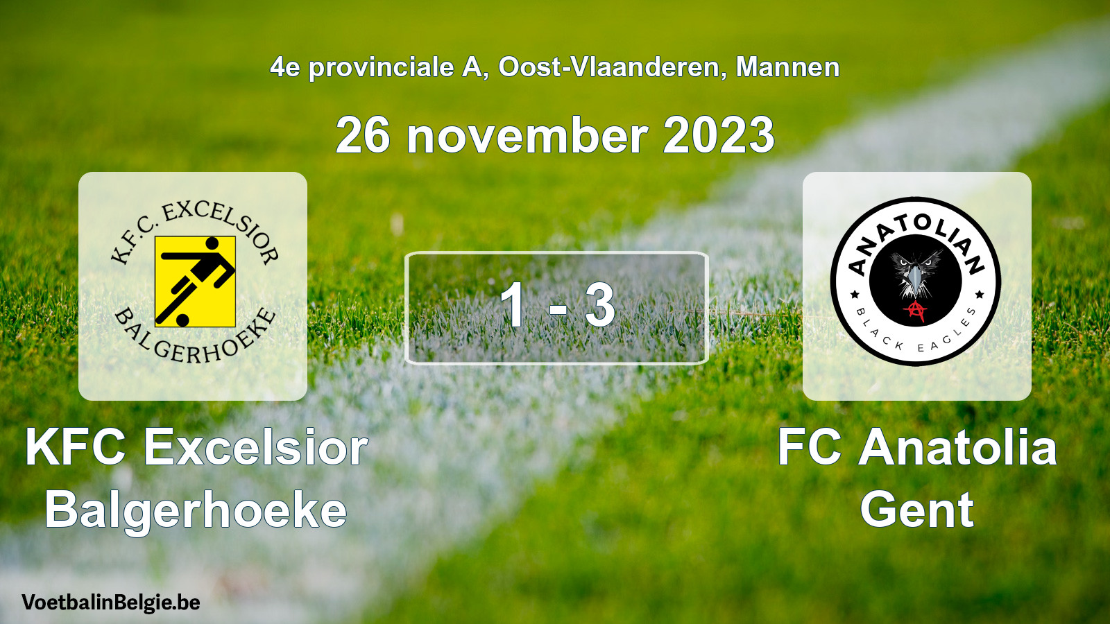 Gespeelde wedstrijd mannenvoetbal: KFC Excelsior Balgerhoeke - FC Anatolia Gent 1 - 3 (26 november 2023)