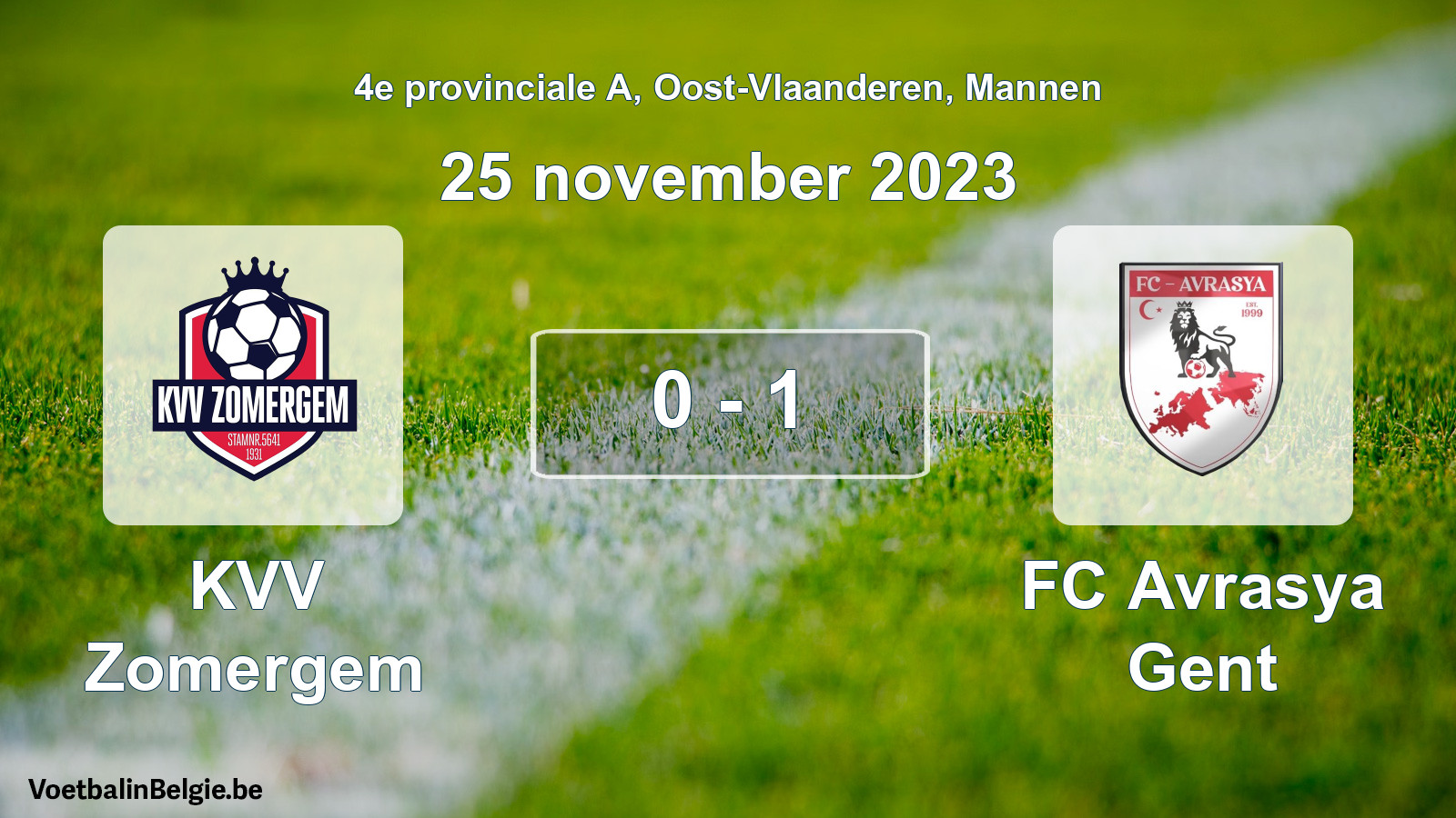 Gespeelde wedstrijd mannenvoetbal: KVV Zomergem - FC Avrasya Gent 0 - 1 (25 november 2023)