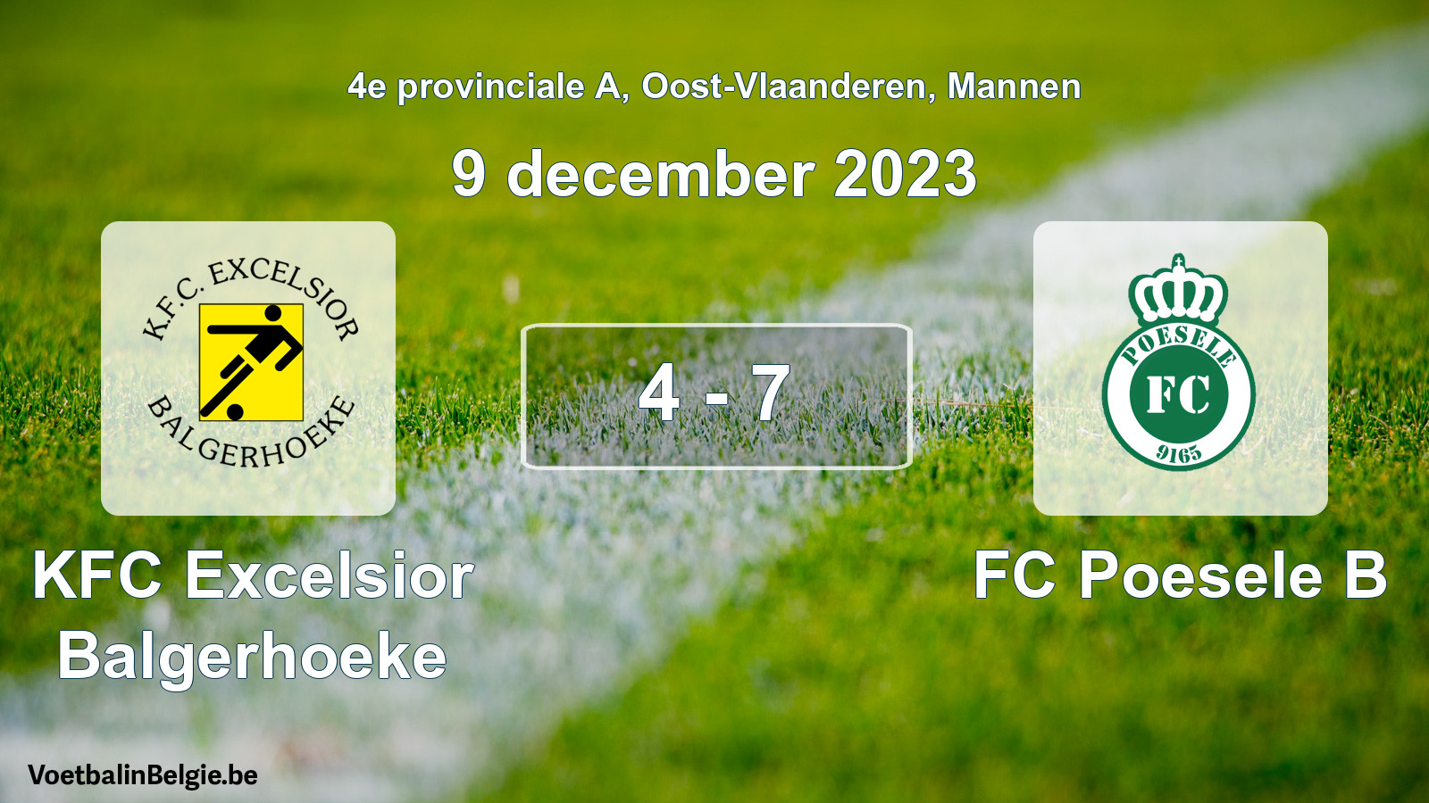 Gespeelde wedstrijd mannenvoetbal: KFC Excelsior Balgerhoeke - FC Poesele B 4 - 7 (9 december 2023)