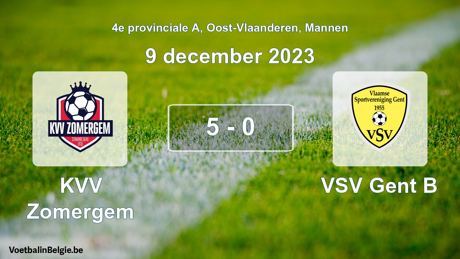 Gespeelde wedstrijd mannenvoetbal: KVV Zomergem - VSV Gent B 5 - 0 (9 december 2023)