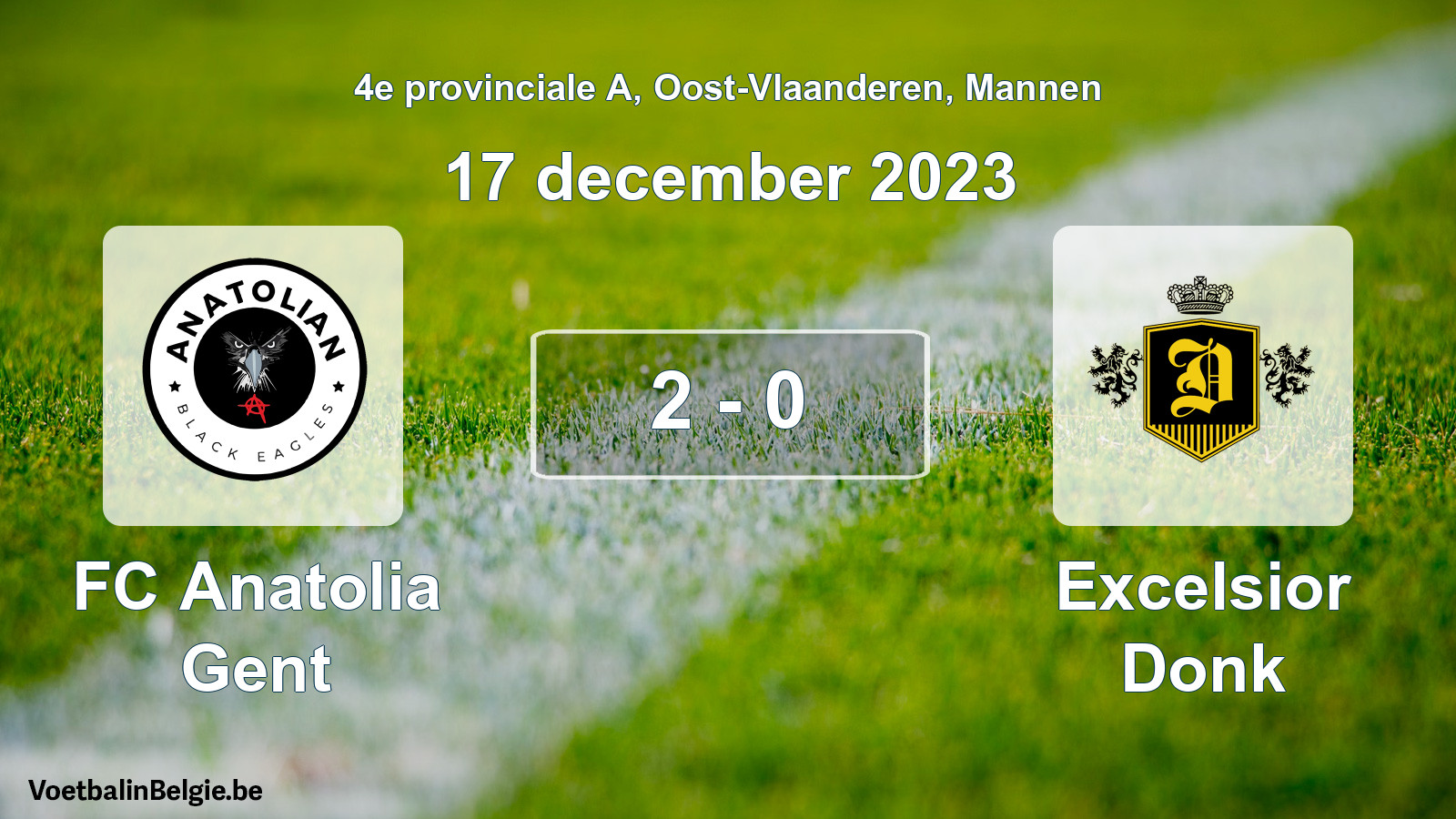 Gespeelde wedstrijd mannenvoetbal: FC Anatolia Gent - Excelsior Donk 2 - 0 (17 december 2023)