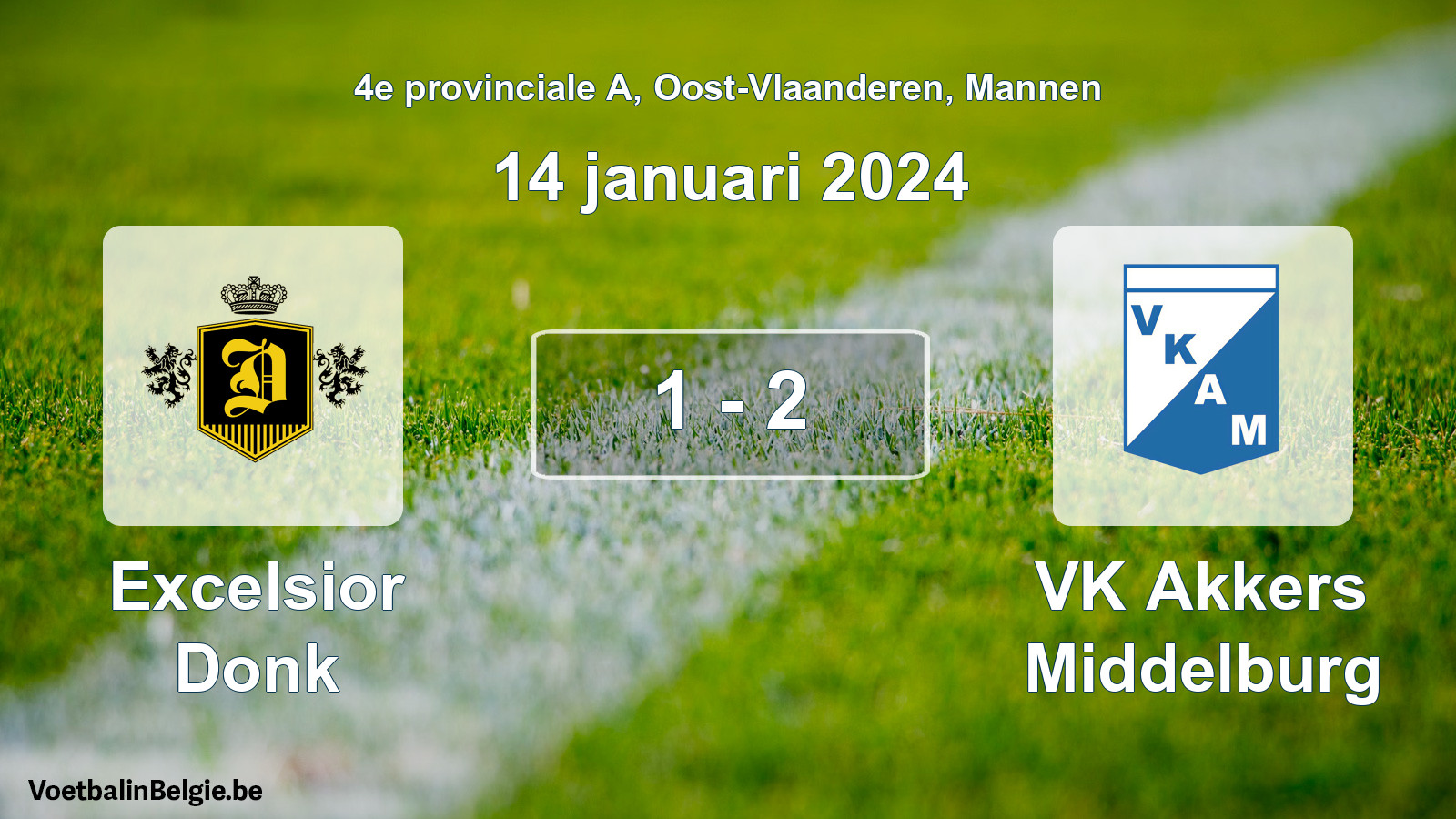 Gespeelde wedstrijd mannenvoetbal: Excelsior Donk - VK Akkers Middelburg 1 - 2 (14 januari 2024)