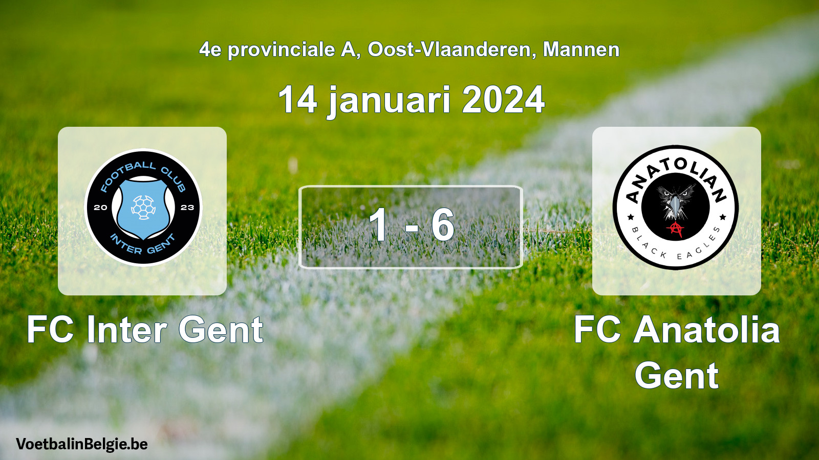Gespeelde wedstrijd mannenvoetbal: FC Inter Gent - FC Anatolia Gent 1 - 6 (14 januari 2024)