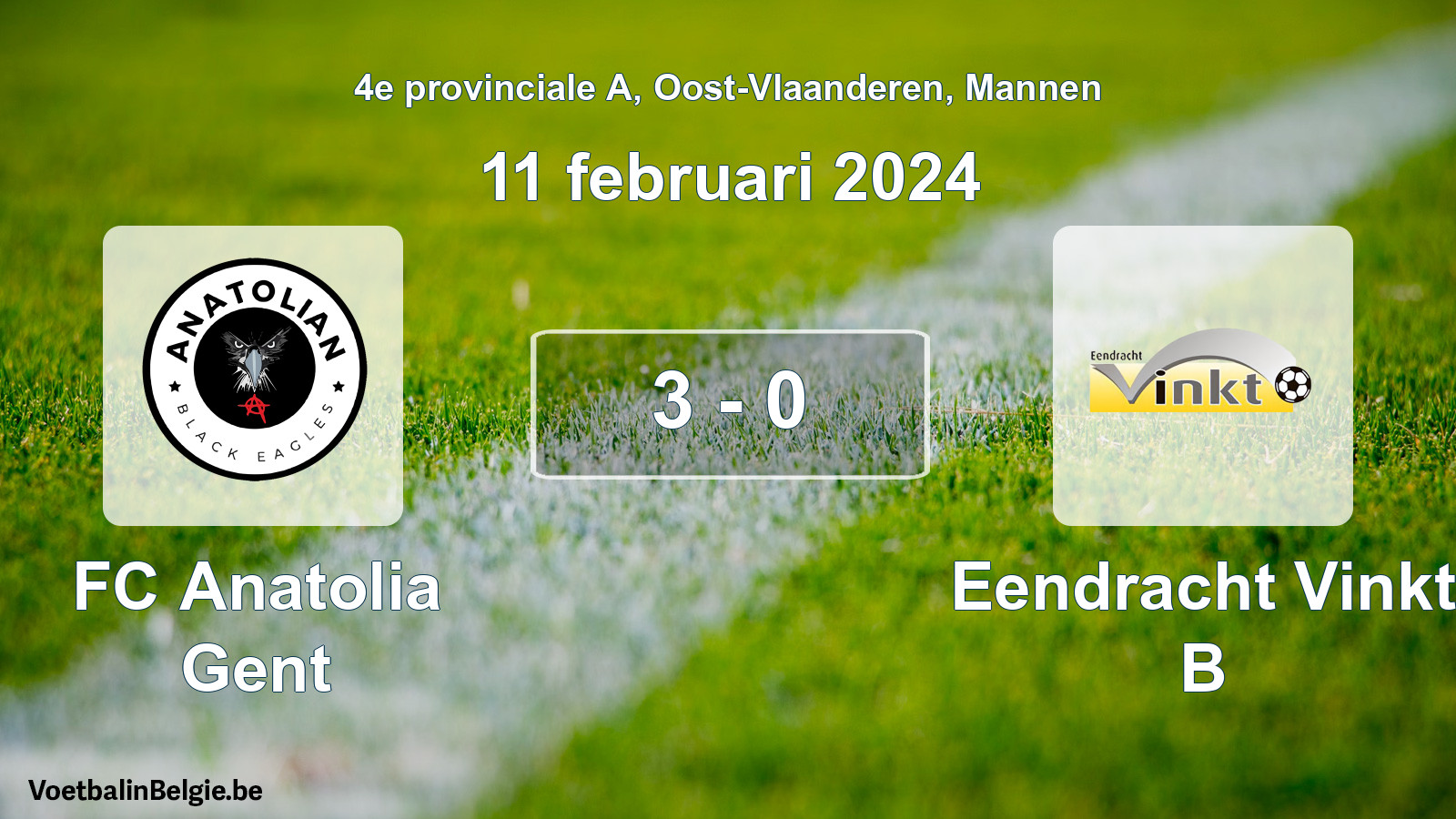 Gespeelde wedstrijd mannenvoetbal: FC Anatolia Gent - Eendracht Vinkt B 3 - 0 (11 februari 2024)