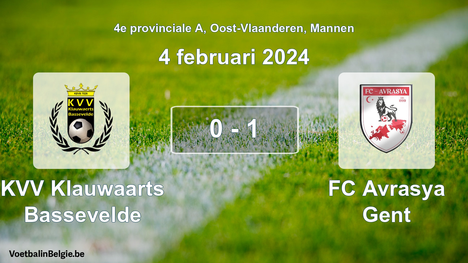 Gespeelde wedstrijd mannenvoetbal: KVV Klauwaarts Bassevelde - FC Avrasya Gent 0 - 1 (4 februari 2024)