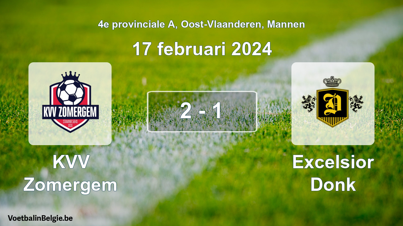 Gespeelde wedstrijd mannenvoetbal: KVV Zomergem - Excelsior Donk 2 - 1 (17 februari 2024)