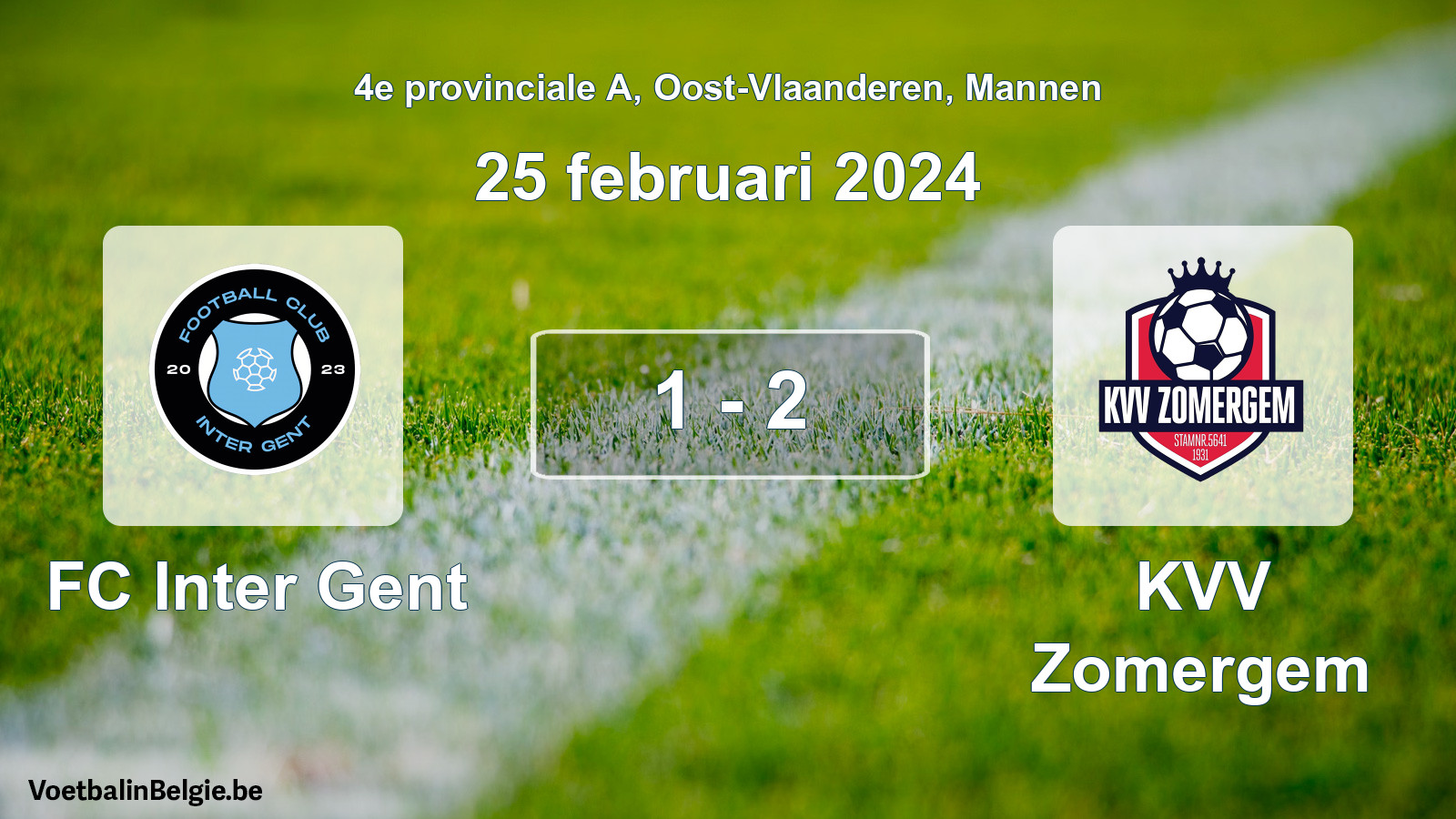 Gespeelde wedstrijd mannenvoetbal: FC Inter Gent - KVV Zomergem 1 - 2 (25 februari 2024)