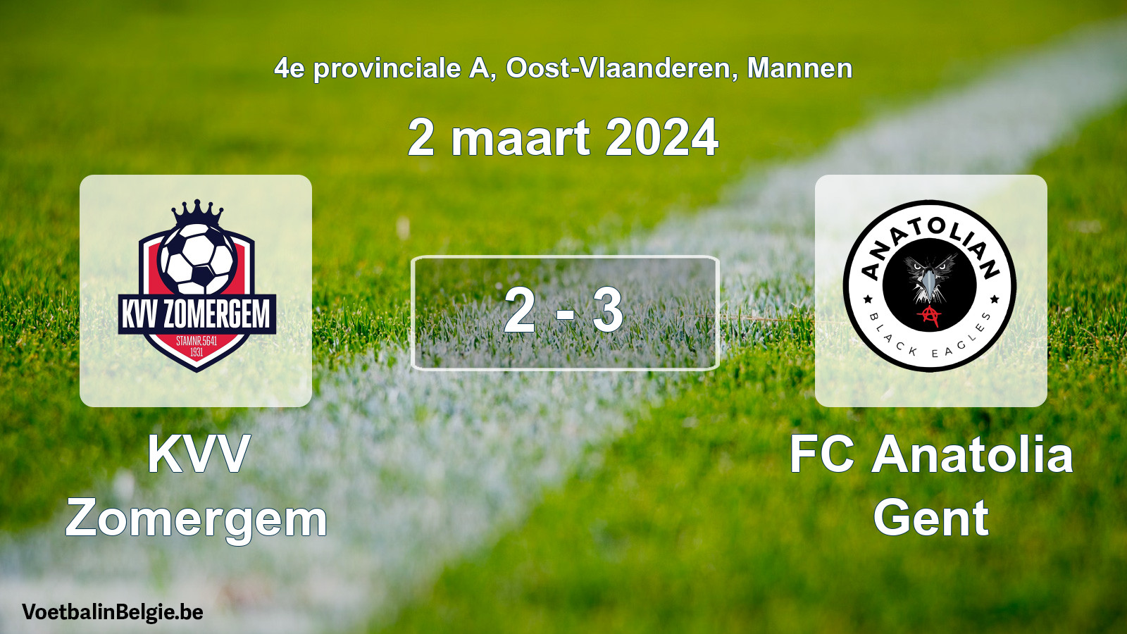 Gespeelde wedstrijd mannenvoetbal: KVV Zomergem - FC Anatolia Gent 2 - 3 (2 maart 2024)