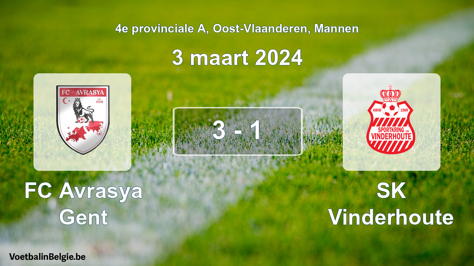 Gespeelde wedstrijd mannenvoetbal: FC Avrasya Gent - SK Vinderhoute 3 - 1 (3 maart 2024)