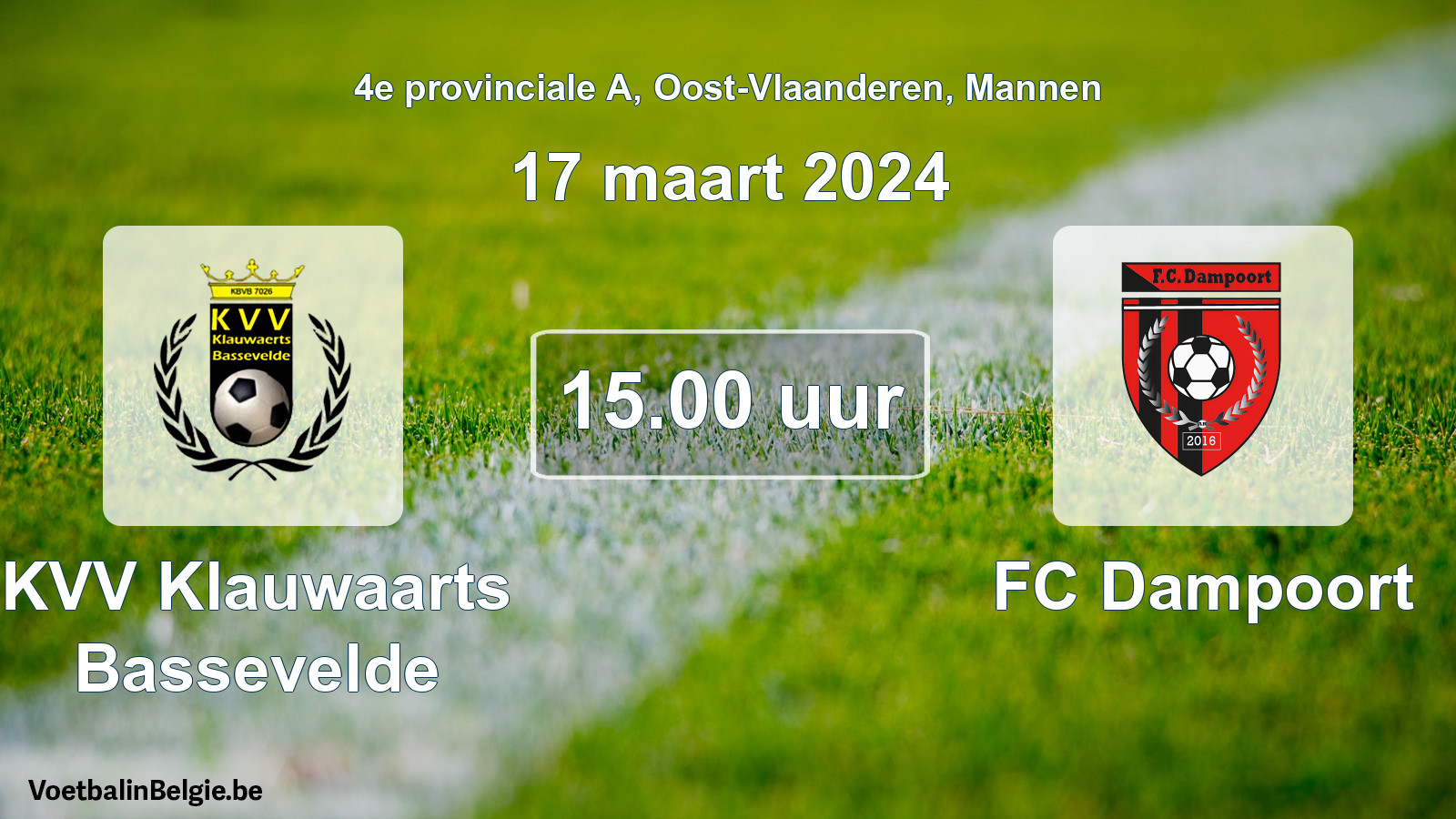 Geplantes Spiel männer-Fußball: KVV Klauwaarts Bassevelde - FC Dampoort (17 März 2024)