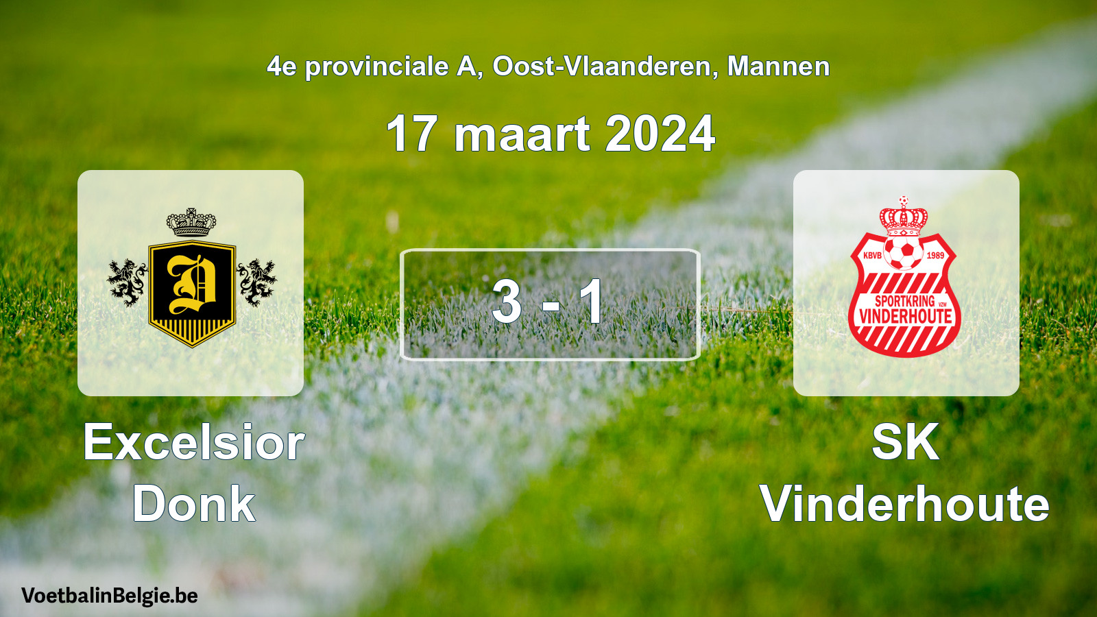 Gespeelde wedstrijd mannenvoetbal: Excelsior Donk - SK Vinderhoute 3 - 1 (17 maart 2024)