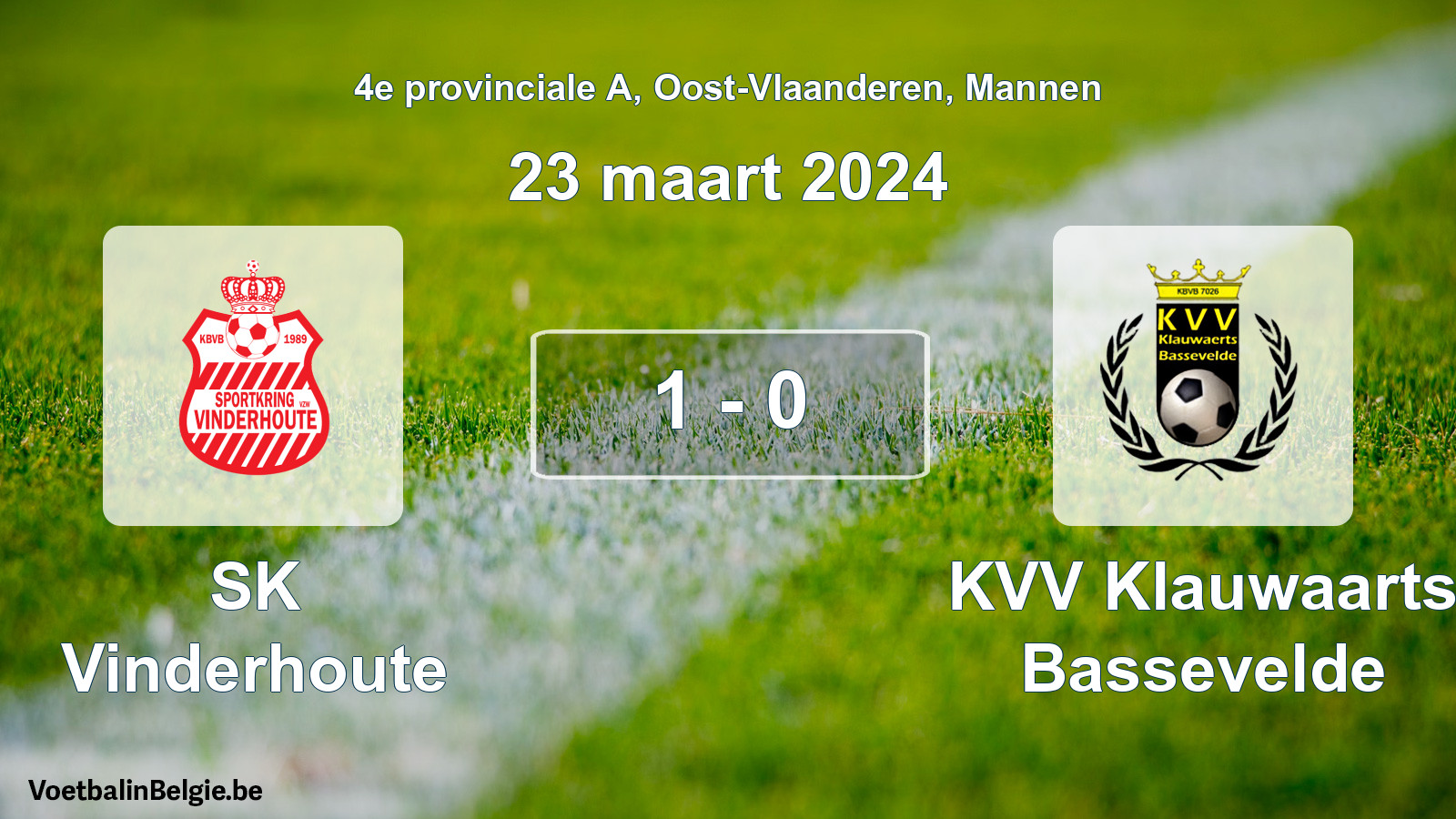 Gespeelde wedstrijd mannenvoetbal: SK Vinderhoute - KVV Klauwaarts Bassevelde 1 - 0 (23 maart 2024)