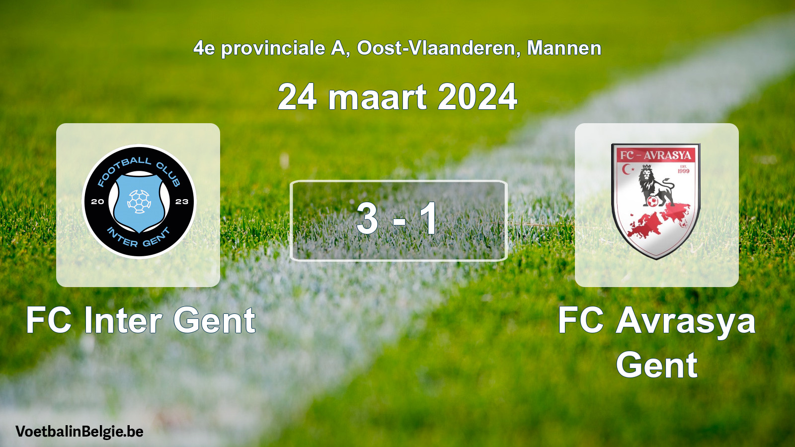 Gespeelde wedstrijd mannenvoetbal: FC Inter Gent - FC Avrasya Gent 3 - 1 (24 maart 2024)