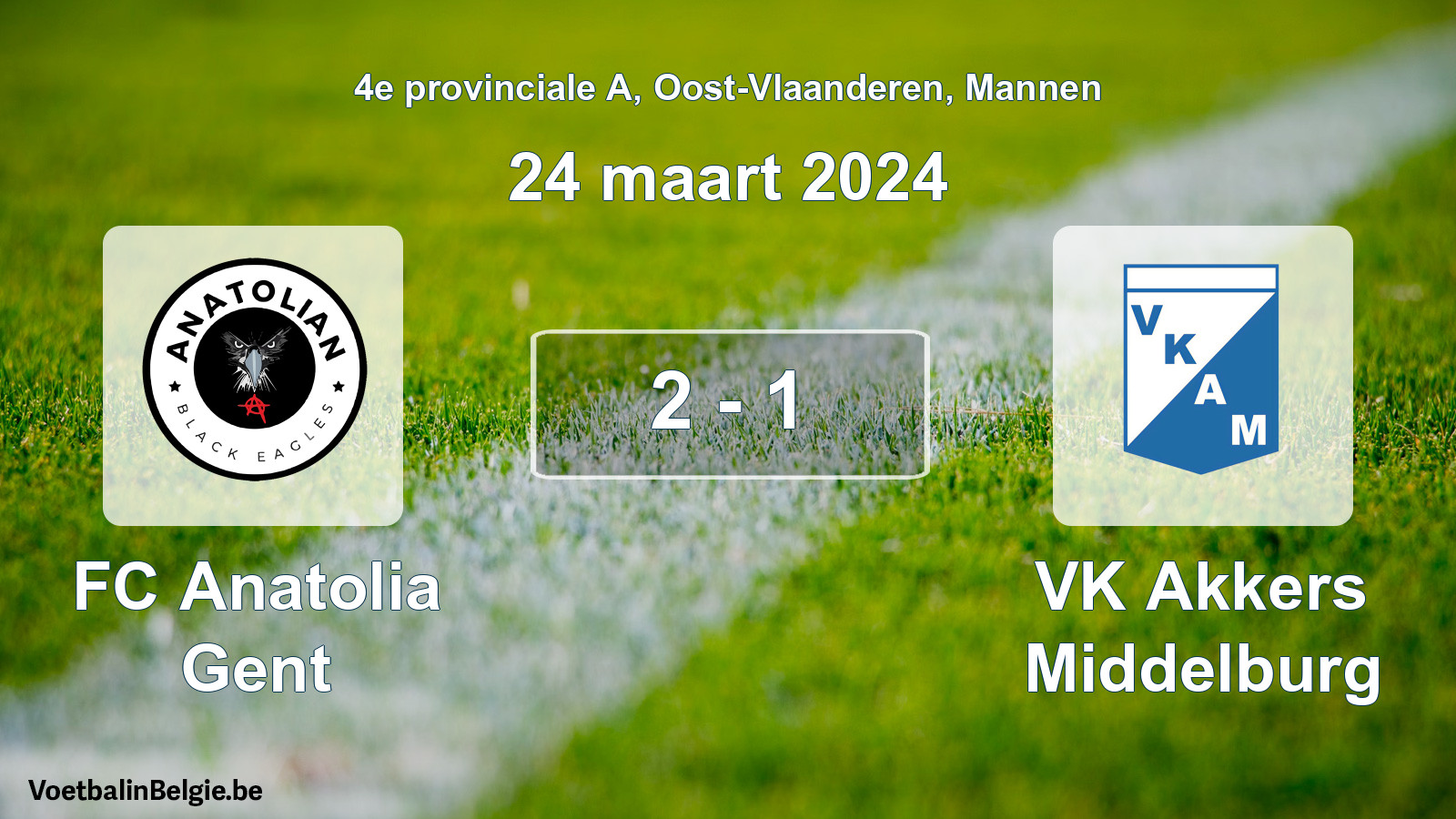 Gespeelde wedstrijd mannenvoetbal: FC Anatolia Gent - VK Akkers Middelburg 2 - 1 (24 maart 2024)