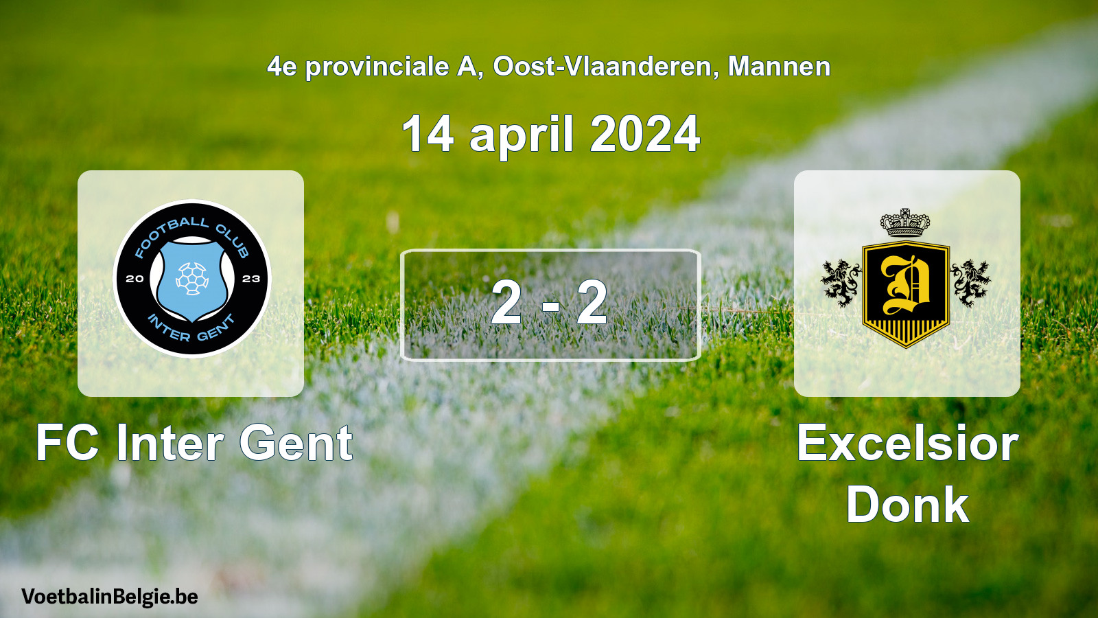 Gespeelde wedstrijd mannenvoetbal: FC Inter Gent - Excelsior Donk 2 - 2 (14 april 2024)