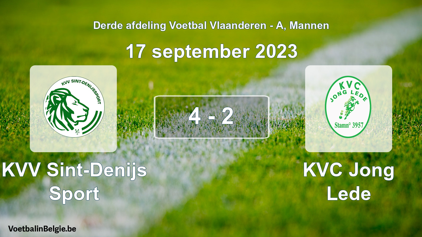 Gespeelde wedstrijd mannenvoetbal: KVV Sint-Denijs Sport - KVC Jong Lede 4 - 2 (17 september 2023)