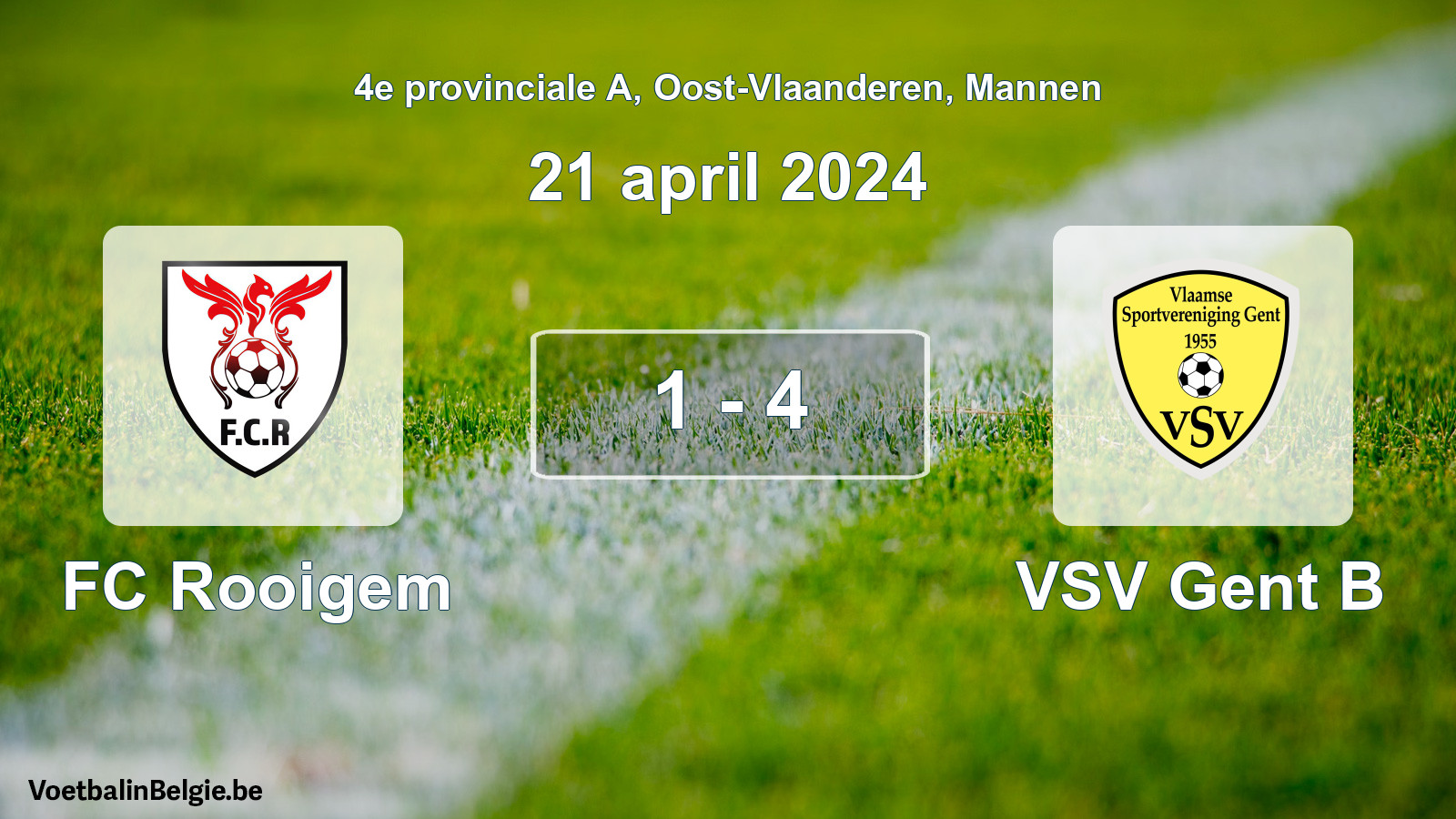 Gespeelde wedstrijd mannenvoetbal: FC Rooigem - VSV Gent B 1 - 4 (21 april 2024)