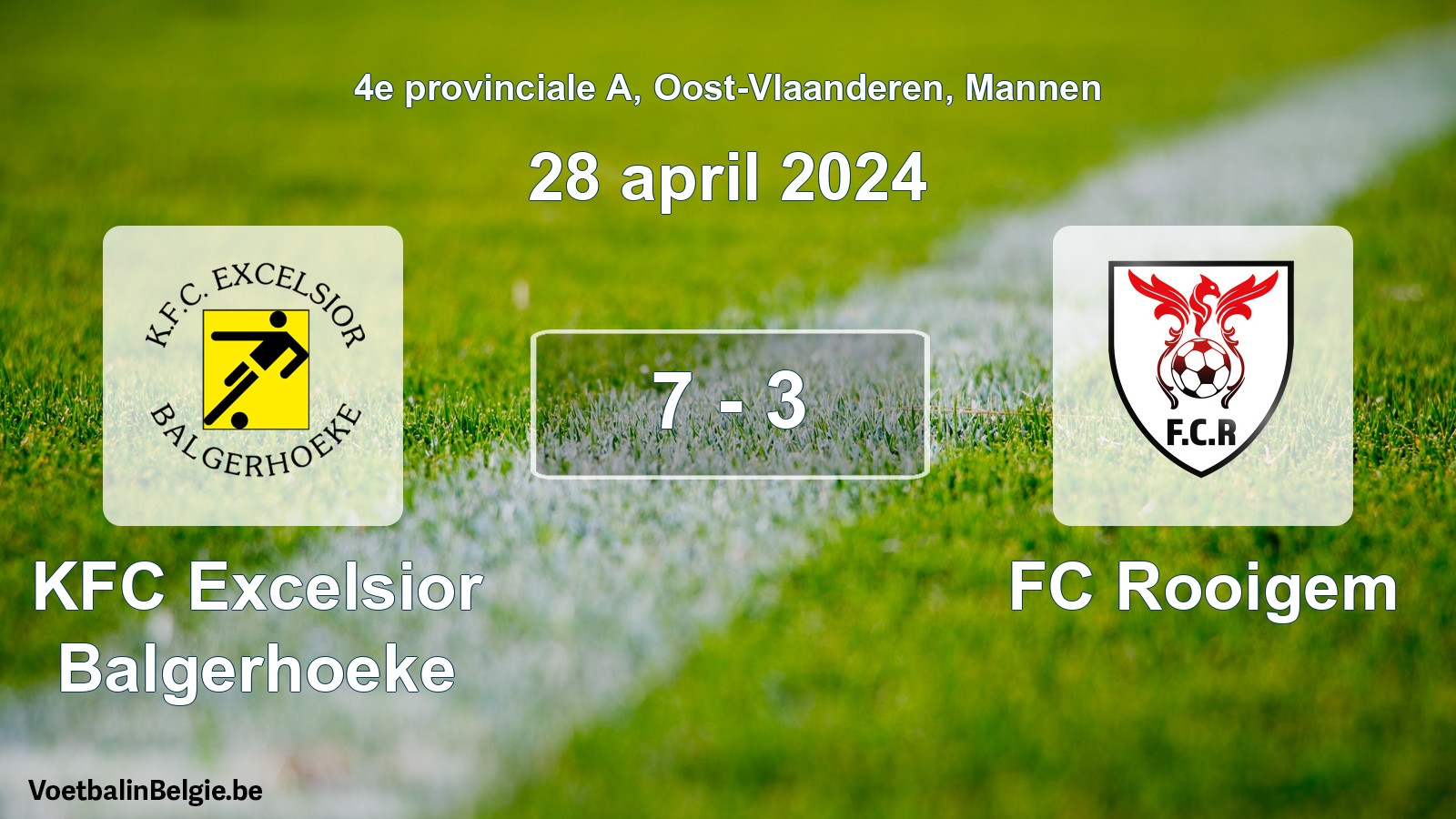 Gespeelde wedstrijd mannenvoetbal: KFC Excelsior Balgerhoeke - FC Rooigem 7 - 3 (28 april 2024)