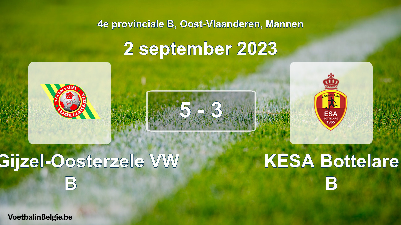 Gespeelde wedstrijd mannenvoetbal: VW Gijzel-Oosterzele VW B - KESA Bottelare B 5 - 3 (2 september 2023)