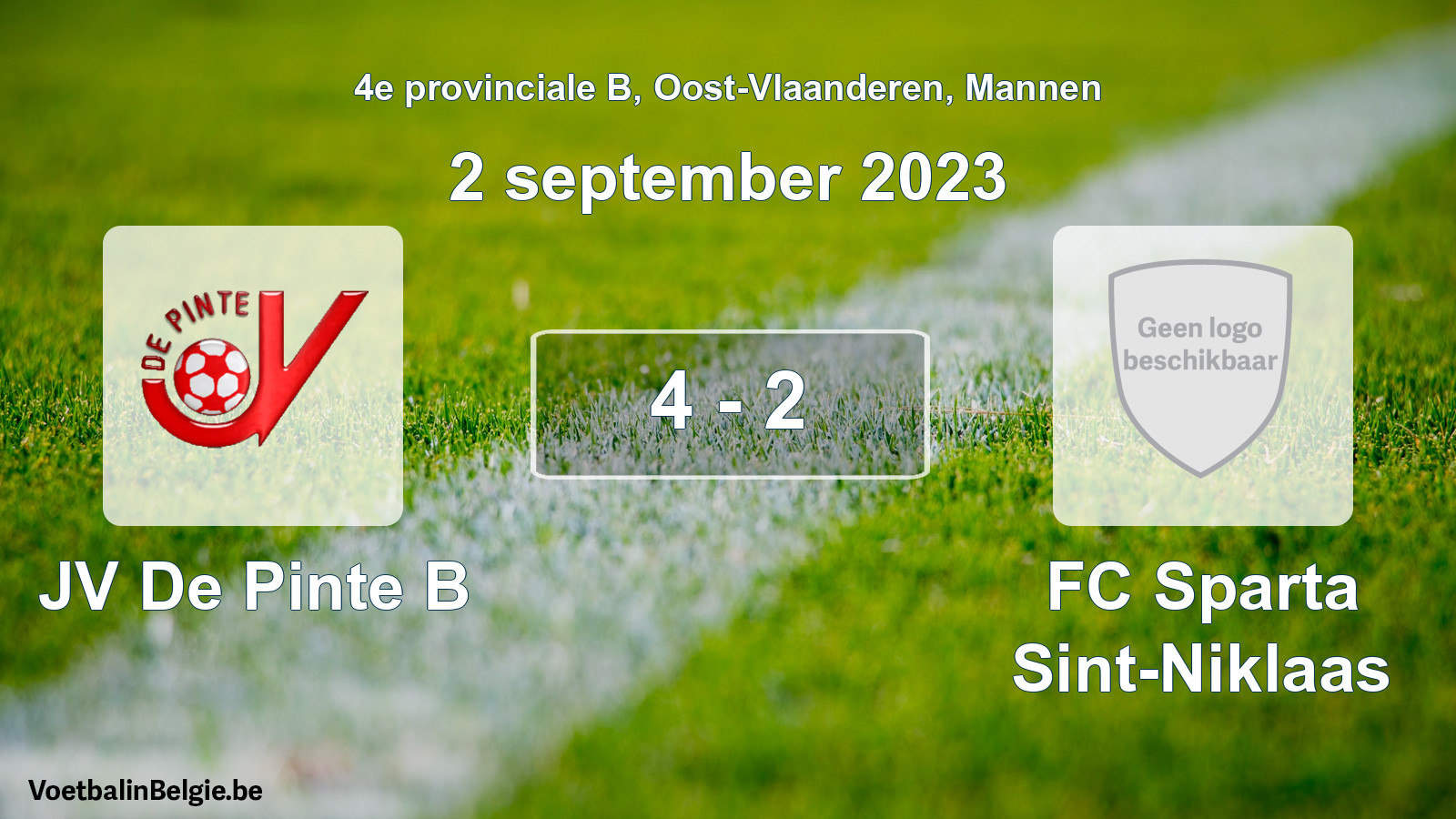 Gespeelde wedstrijd mannenvoetbal: JV De Pinte B - FC Sparta Sint-Niklaas 4 - 2 (2 september 2023)