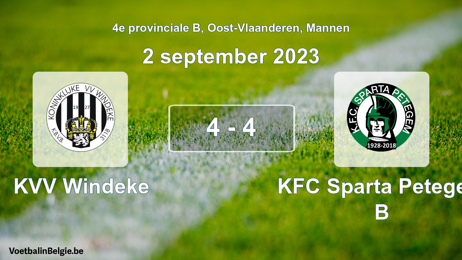 Gespeelde wedstrijd mannenvoetbal: KVV Windeke - KFC Sparta Petegem B 4 - 4 (2 september 2023)