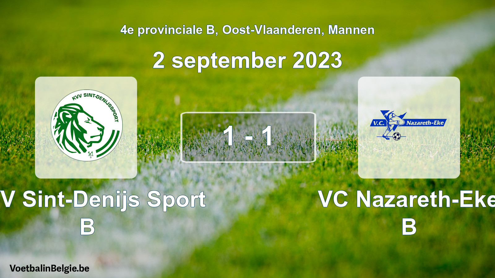 Gespeelde wedstrijd mannenvoetbal: KVV Sint-Denijs Sport B - VC Nazareth-Eke B 1 - 1 (2 september 2023)