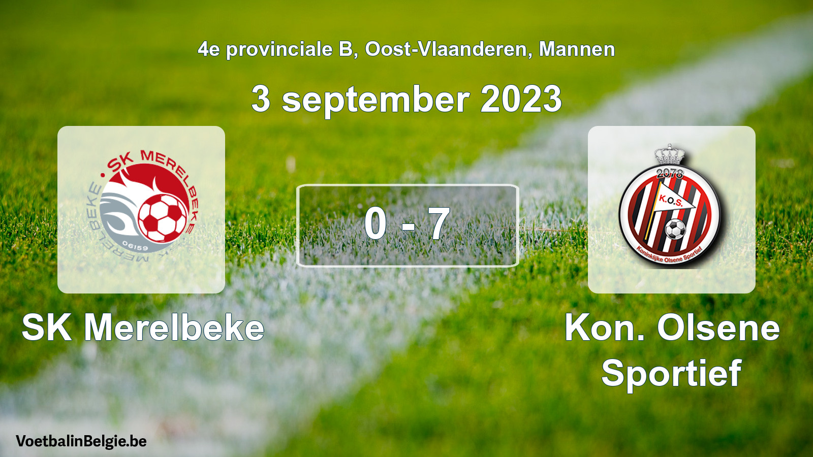 Gespeelde wedstrijd mannenvoetbal: SK Merelbeke - Kon. Olsene Sportief 0 - 7 (3 september 2023)