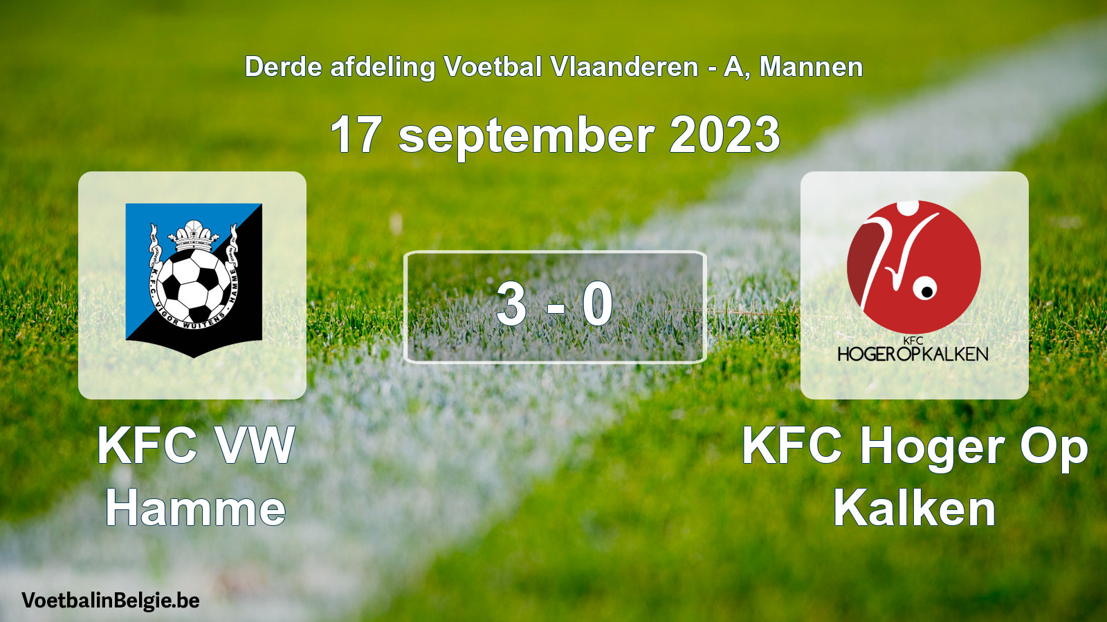 Gespeelde wedstrijd mannenvoetbal: KFC VW Hamme - KFC Hoger Op Kalken 3 - 0 (17 september 2023)